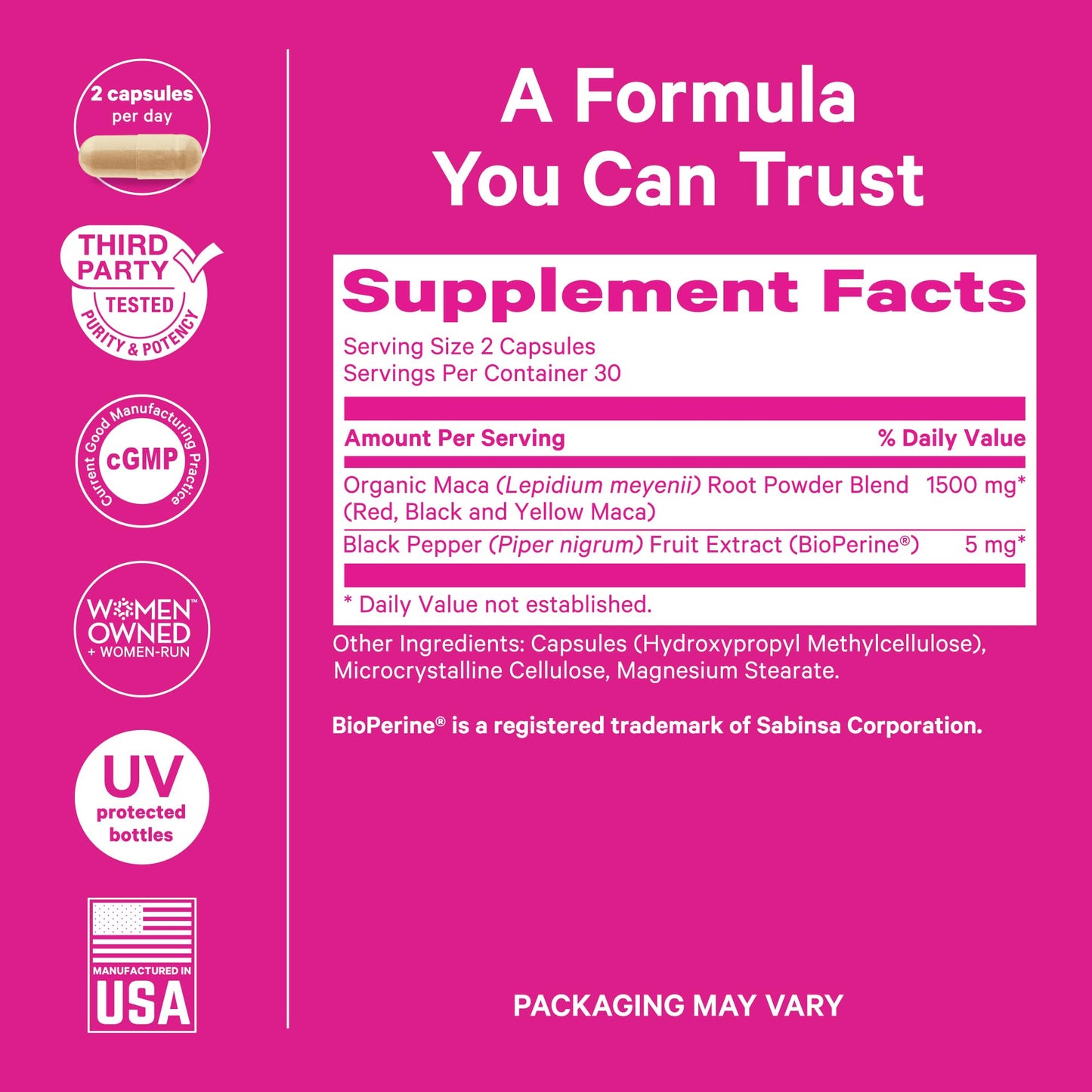 Pink Stork Maca Root Capsules for Women - Energy and Mood Support for Women, 1500 mg Organic Maca Root + BioPerine, Hormone Balance & Energy, PMS, Perimenopause, Menopause - 60 Capsules