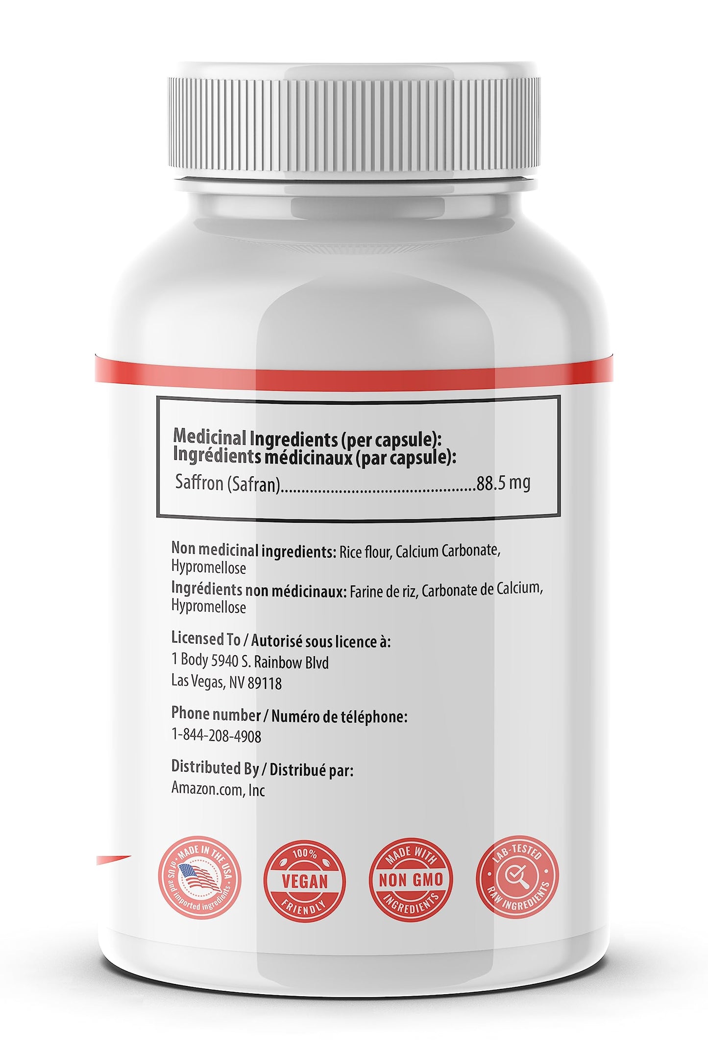 1 Body Saffron Extract Supplement, 88.5 mg Safranal, Antioxidant and Mood Support, Vegetarian Capsules