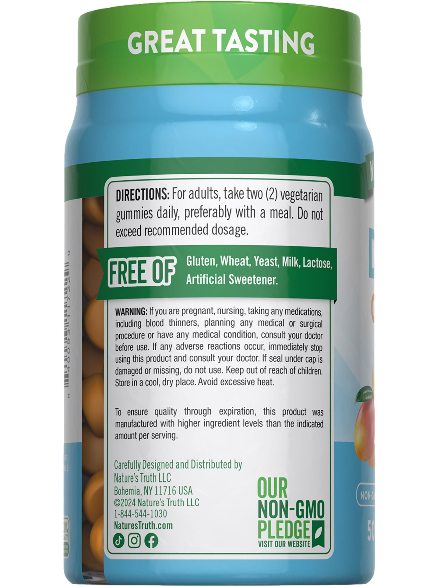 Nature's Truth Vitamin D3 + K2 Gummies | 50 Count | Peach Mango Flavor | Vegetarian, Non-GMO & Gluten Free Supplement
