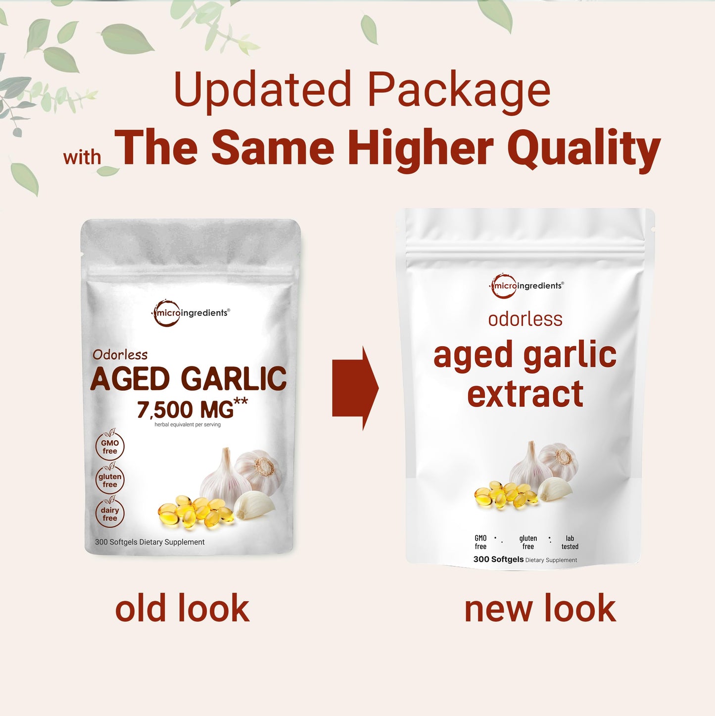 Micro Ingredients Odorless Garlic 7500mg Per Servings, 300 Softgels | 2 Years Aged Garlic Extract, Grown Allium Sativum Bulb | Potent Antioxidant Supplement, Immune Support, and Heart Health