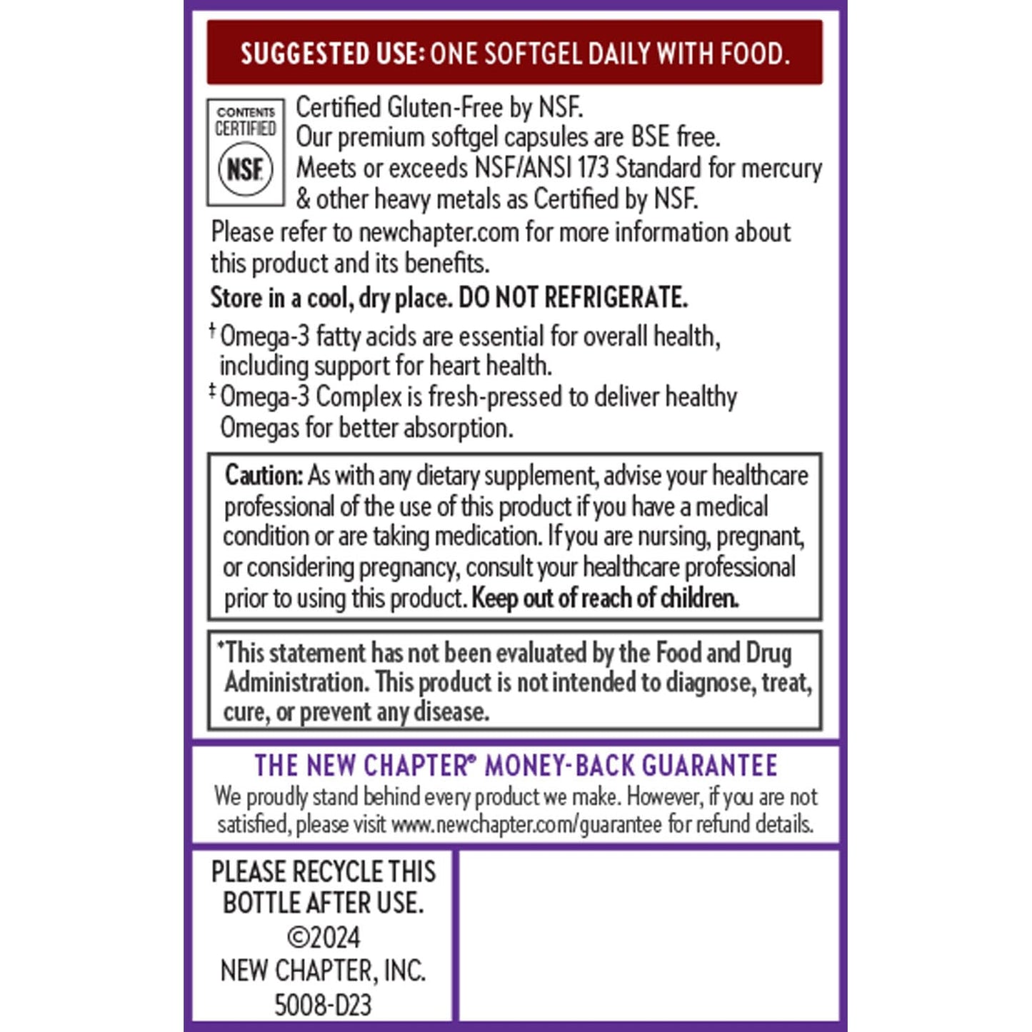 New Chapter Omega-3 Complex, Fish Oil Supplement Wild Alaskan Salmon for Heart, Brain, Eye, Joint & Skin Health Support - 30 Count