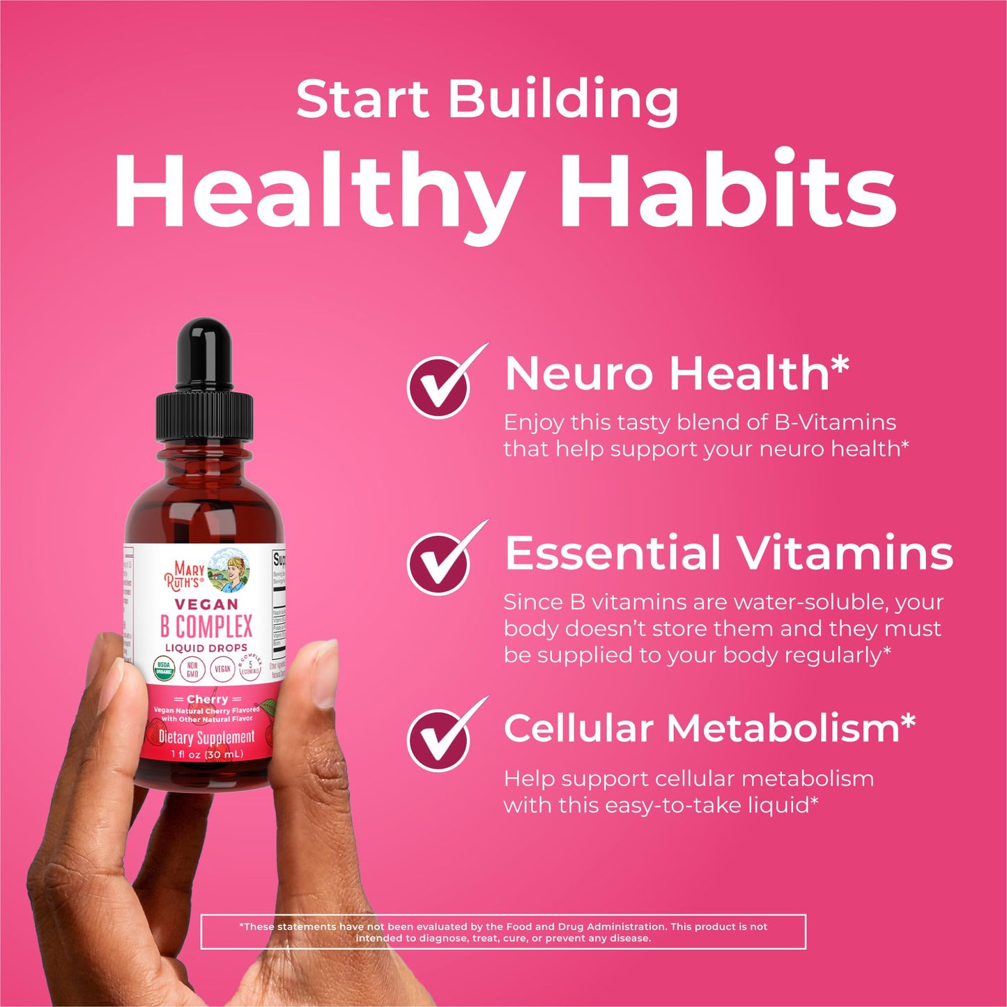 MaryRuth Organics Vitamin B Complex | B Vitamins Complex | Biotin | Vitamin B12 | Niacin | Folate | Metabolic Support Supplement | Vegan | USDA Organic | Non-GMO | Gluten Free | 2 Month Supply