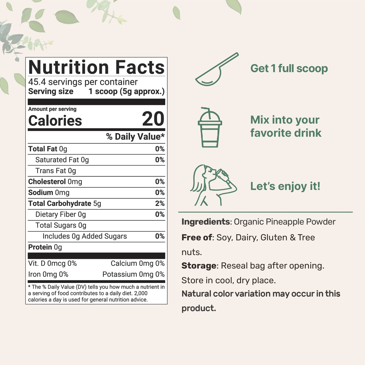 Pre-Order | Arrives in 5–10 Days – Organic Pineapple Powder, 8oz | 100% Natural Fruit Powder | Freeze-Dried Pineapples Source | No Sugar & Additives | Great Flavor for Drinks, Smoothie, & Beverages | Non-GMO & Vegan Friendly