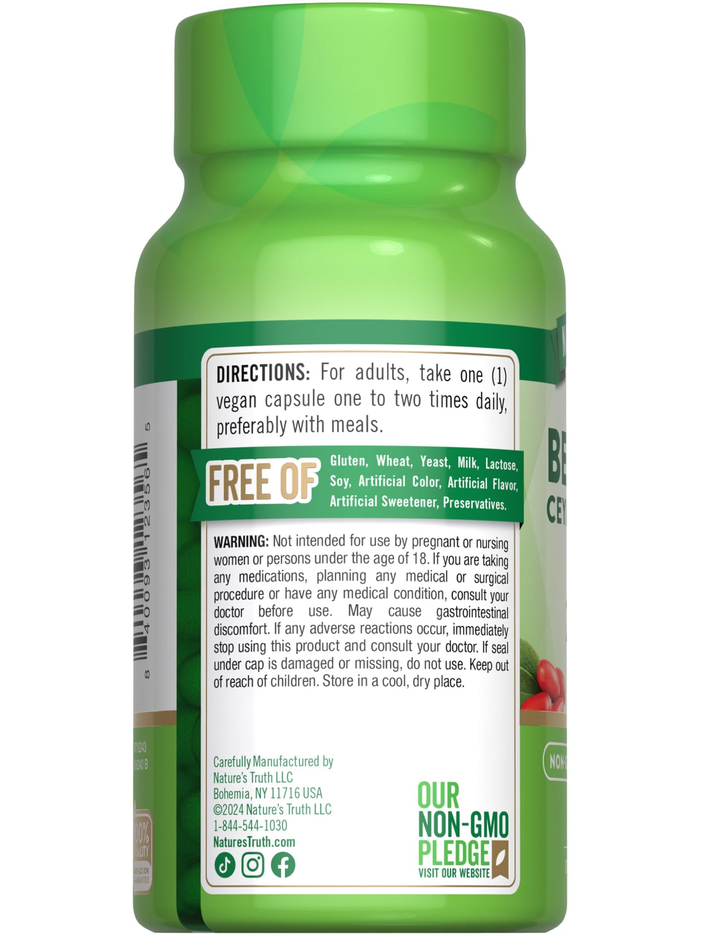 Nature's Truth Berberine with Ceylon Cinnamon Complex | 2,000mg | 50 Vegan Capsules | Vegan, Non-GMO, and Gluten Free Supplement