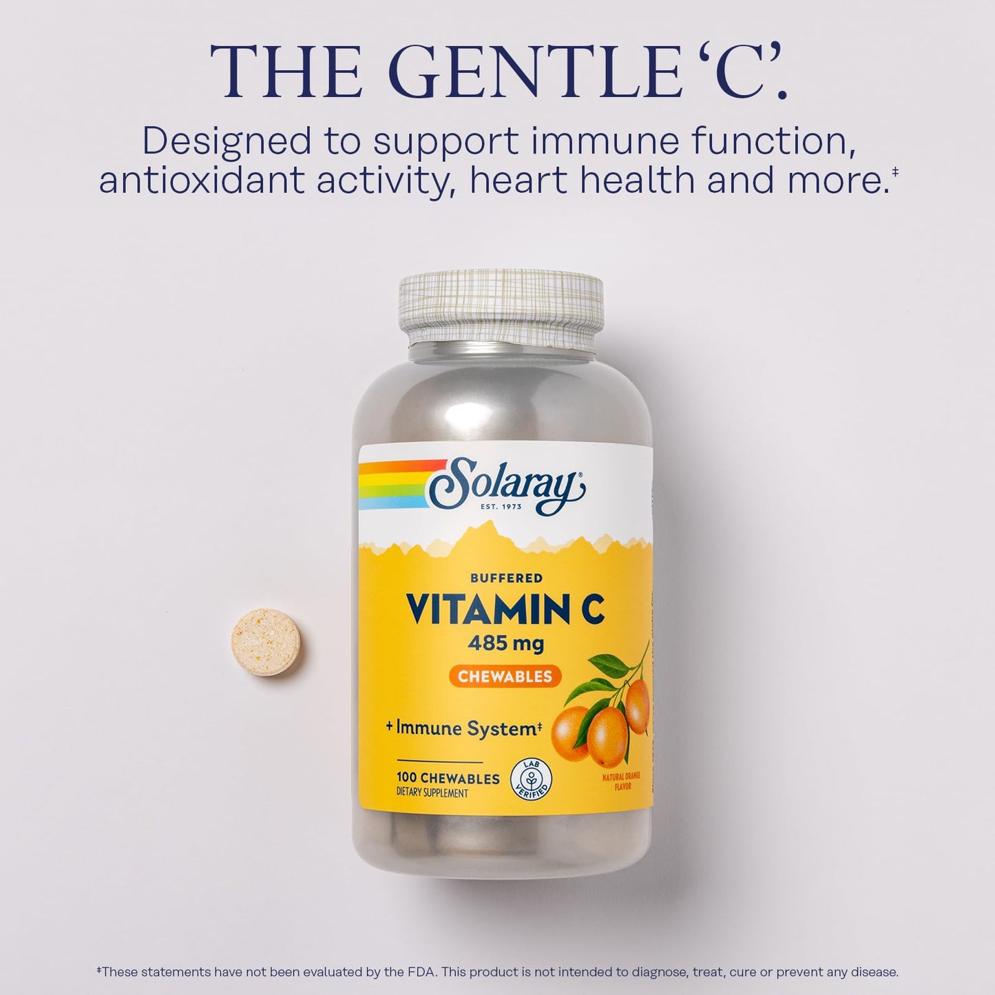 Pre-Order | Arrives in 5–10 Days – SOLARAY Chewable Vitamin C with Rose HIPS and Acerola Cherry - Buffered Vitamin C for Gentle Digestion - Immune Support Supplement - Natural Orange Flavor, 60-Day Guarantee, 100 Serv, 100 Chewables
