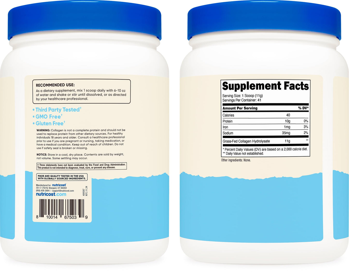 Nutricost Grass-Fed Collagen Powder 1LB (454 G) - Bovine Collagen Hydrolysate (Unflavored) - Collagen Peptides