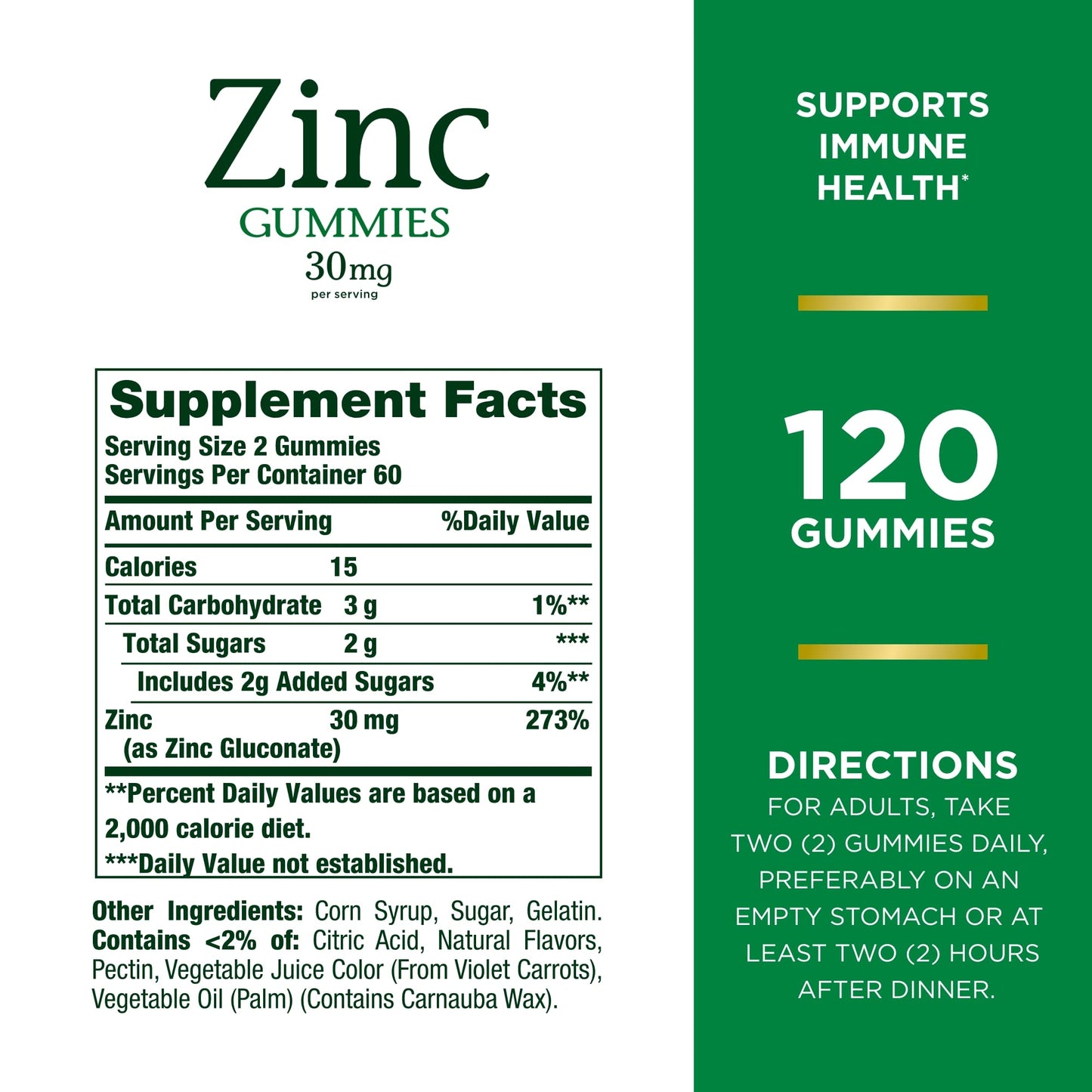 Nature's Bounty Zinc Gummies, Immune Support Gummies, Supports Skin & Antioxidant Health, Mixed Berry, 30mg, 120 Count