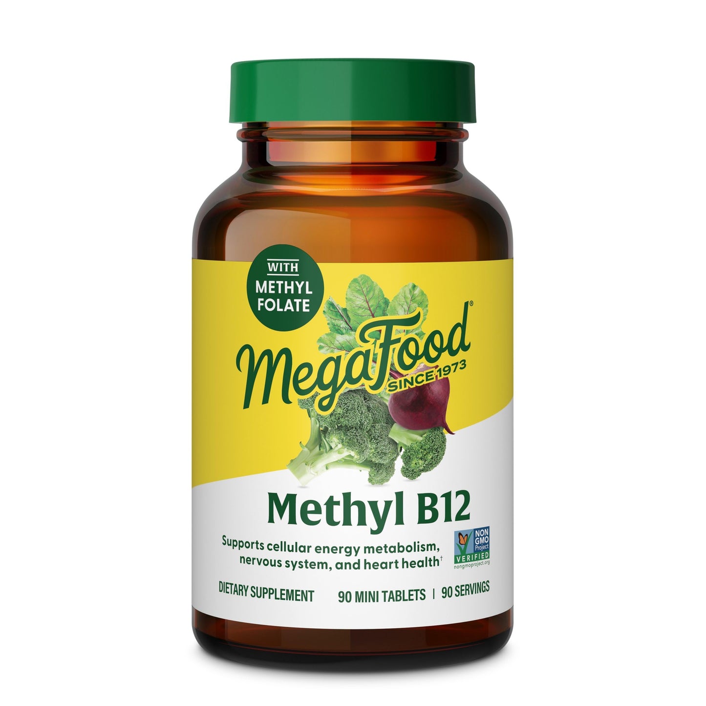 MegaFood Methyl B12 - Vegan - Includes Methyl Folate, Vitamin B12 & B6 - Supports Cellular Energy Production, Nervous System Health & Cardiovascular Function - 90 Tablets