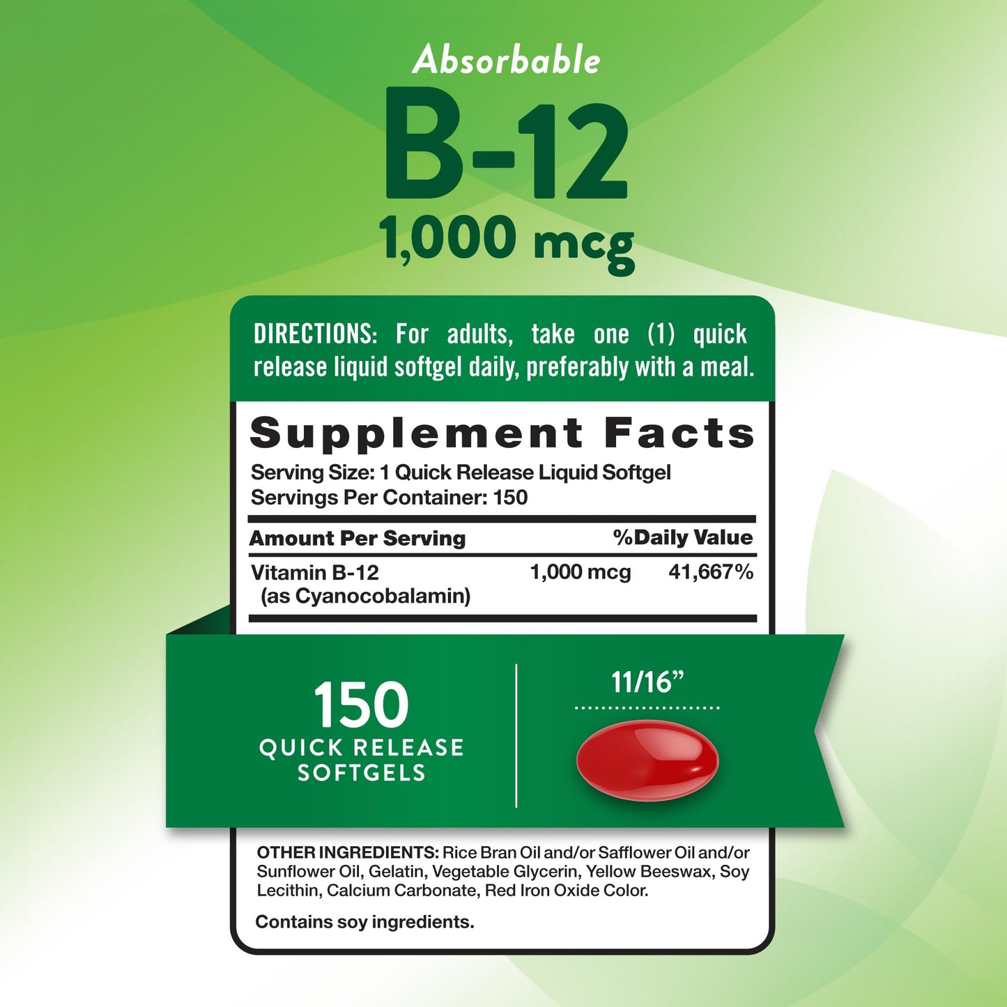 Nature's Truth Vitamin B12 | 1000 mcg | 150 Softgels | Non-GMO & Gluten Free Supplement