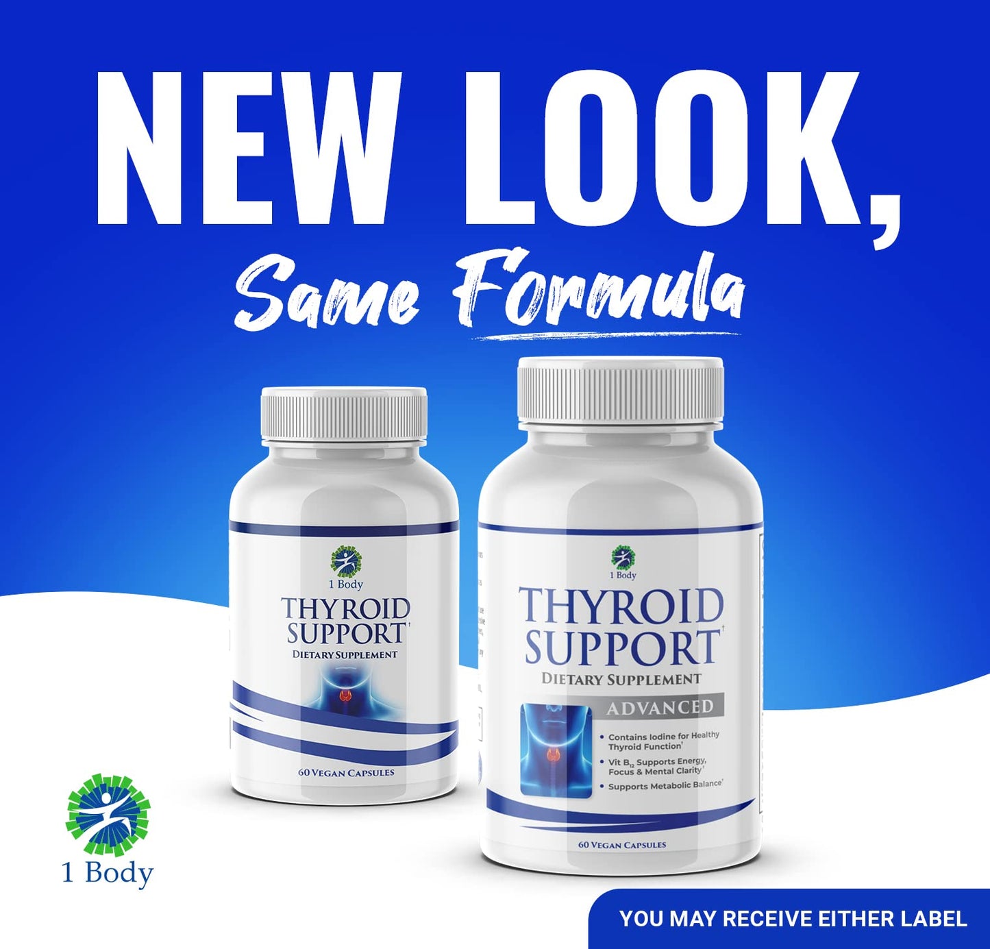 1 Body Thyroid Support Supplement with Iodine, Vitamin B12, Zinc, 60-Day Supply, 2 Pack