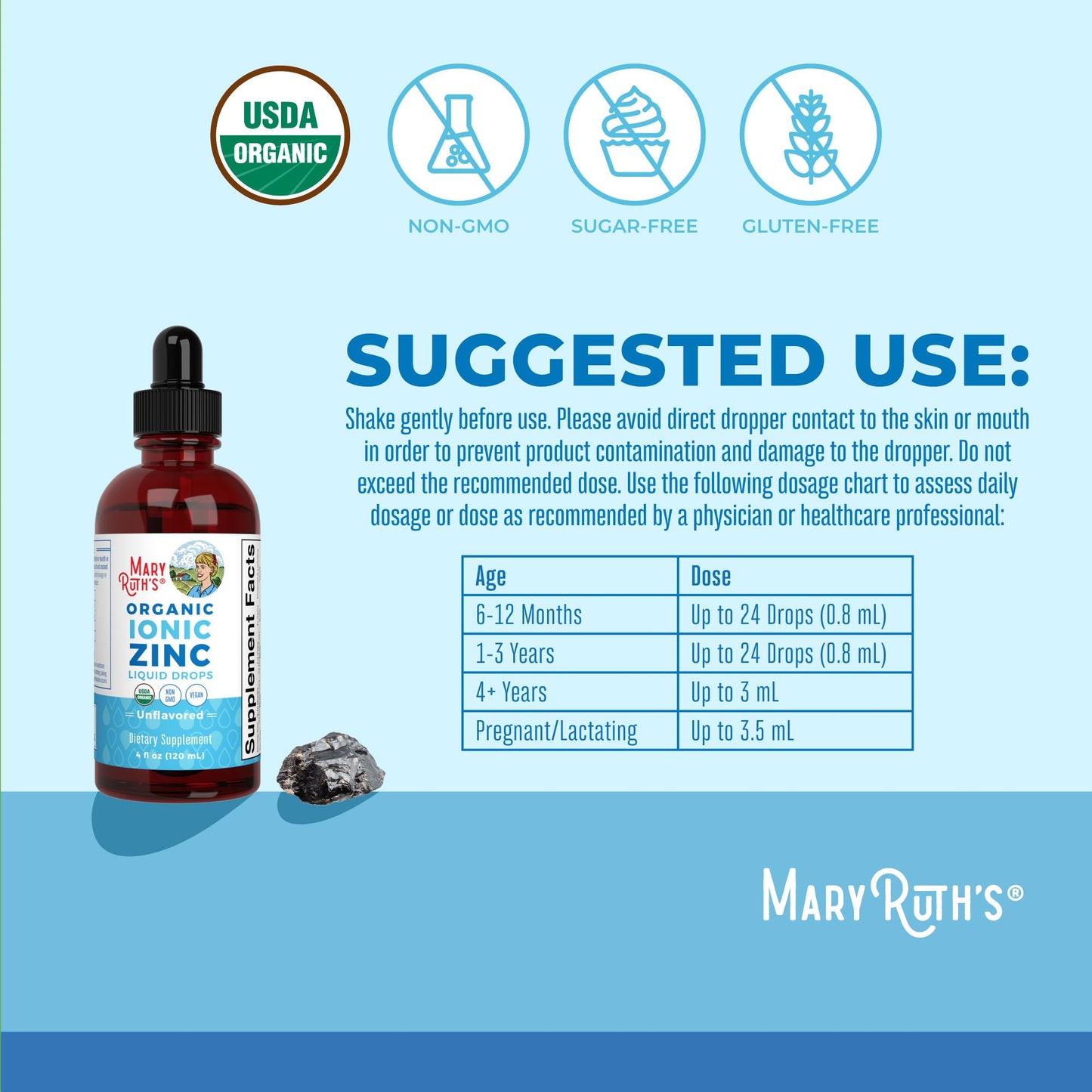 MaryRuth Organics Zinc Supplements for Immune Support | Ionic Zinc for Kids & Adults | Liquid Zinc Supplement | 40 Day Supply | Skin Care Supplement | Vegan | Gluten Free | Glycerin Based | 4 oz
