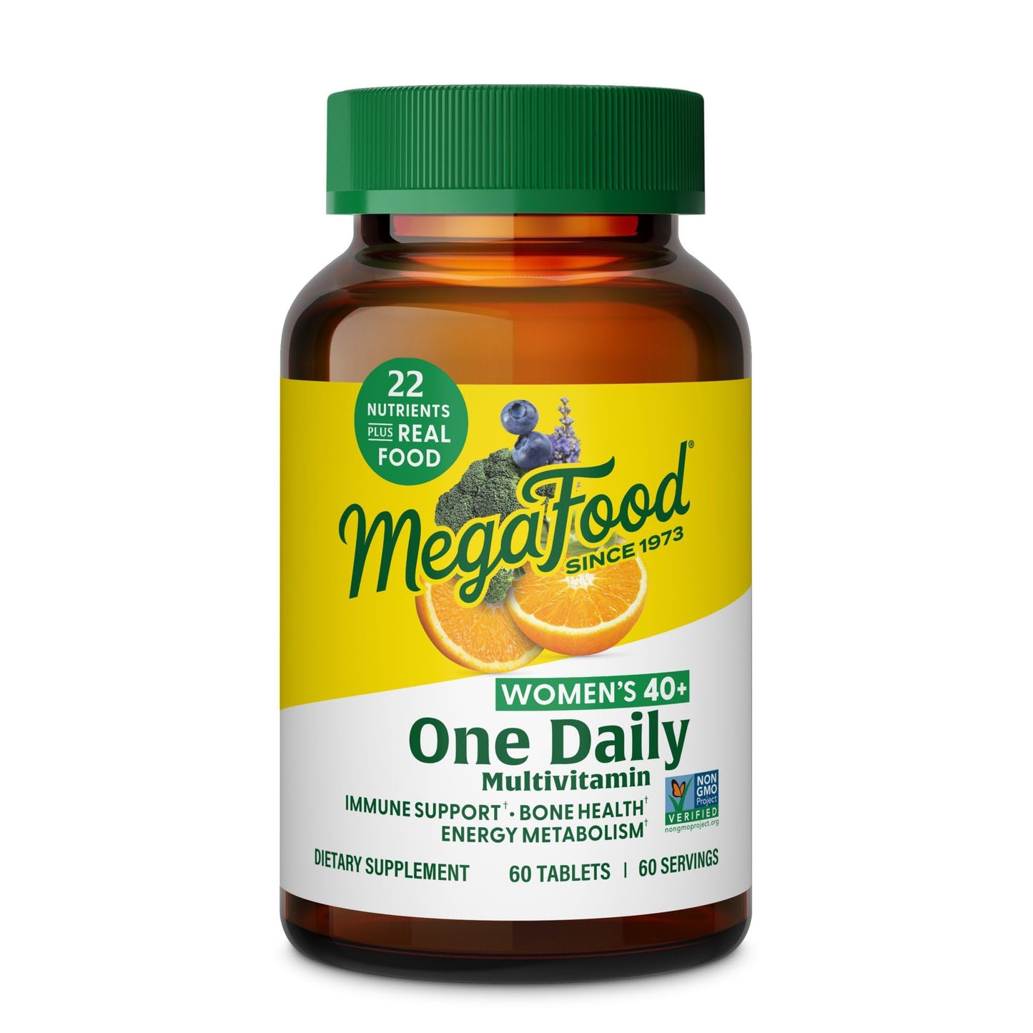 MegaFood Women's 40+ One Daily Multivitamin for Women - with Vitamin B12, B6, C, D, Zinc & Iron – Plus Real Food - Immune Support - Bone Health - Non-GMO - Vegetarian - 60 Tabs
