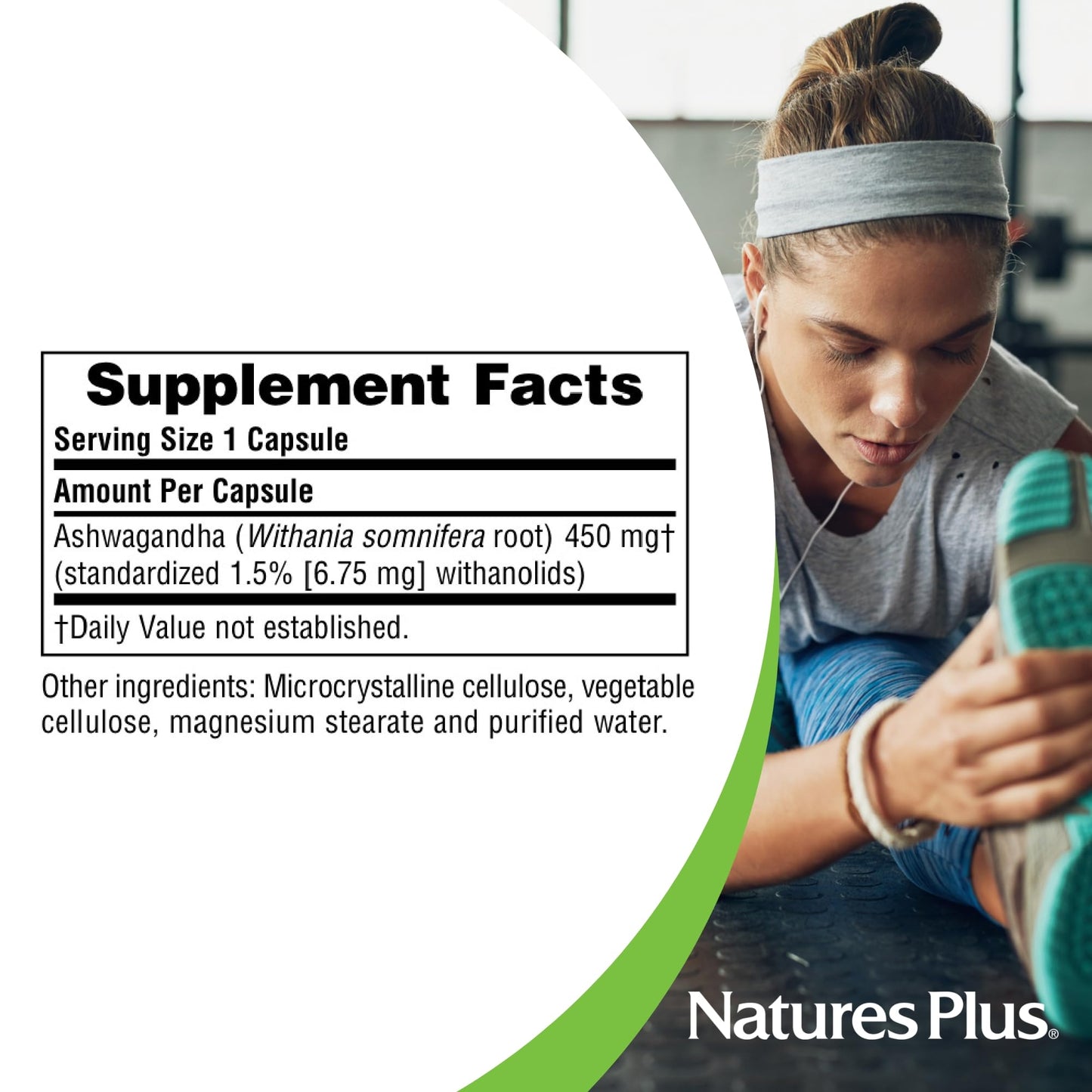 NaturesPlus Herbal Actives Ashwagandha 450 mg - 60 Vegetarian Capsules - Prescription Quality - Gluten Free - 60 Servings