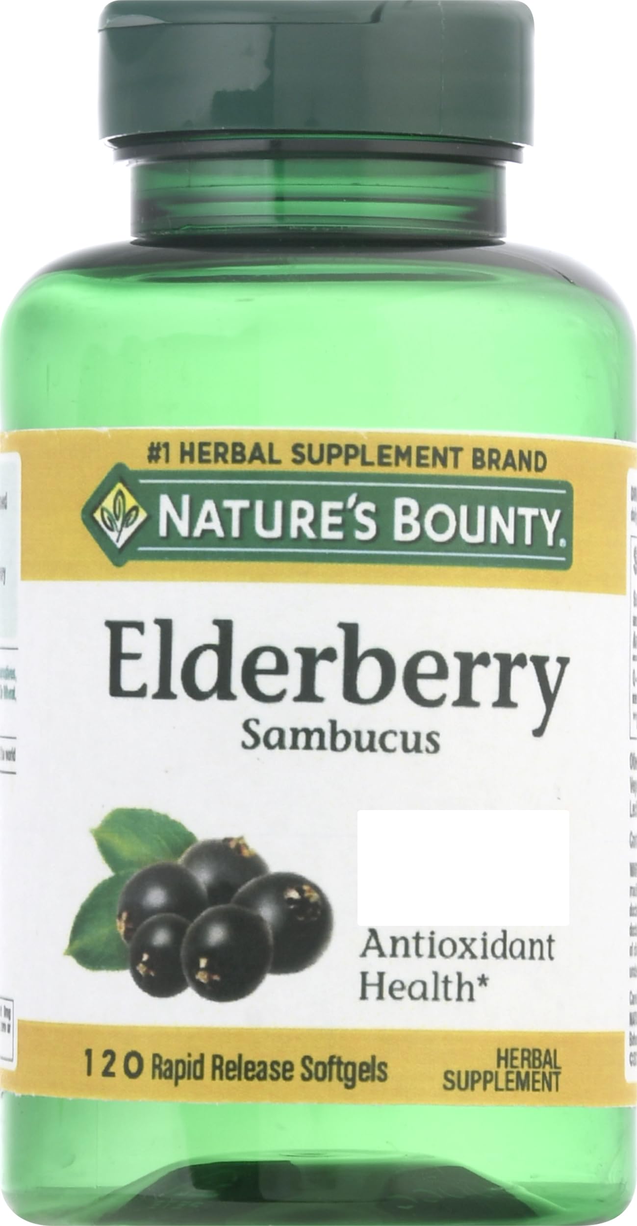 Nature's Bounty Sambucus Elderberry Herbal Supplement, Rapid Release Softgels, 630 mg per Serving, 120 Count