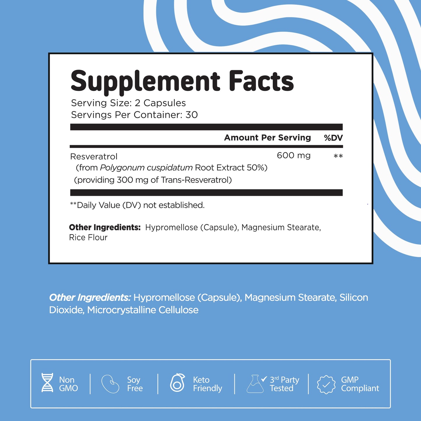 Vital Vitamins Resveratrol Supplement - Antioxidant Support, Cellular Longevity, Cognitive Function - 60 Capsules