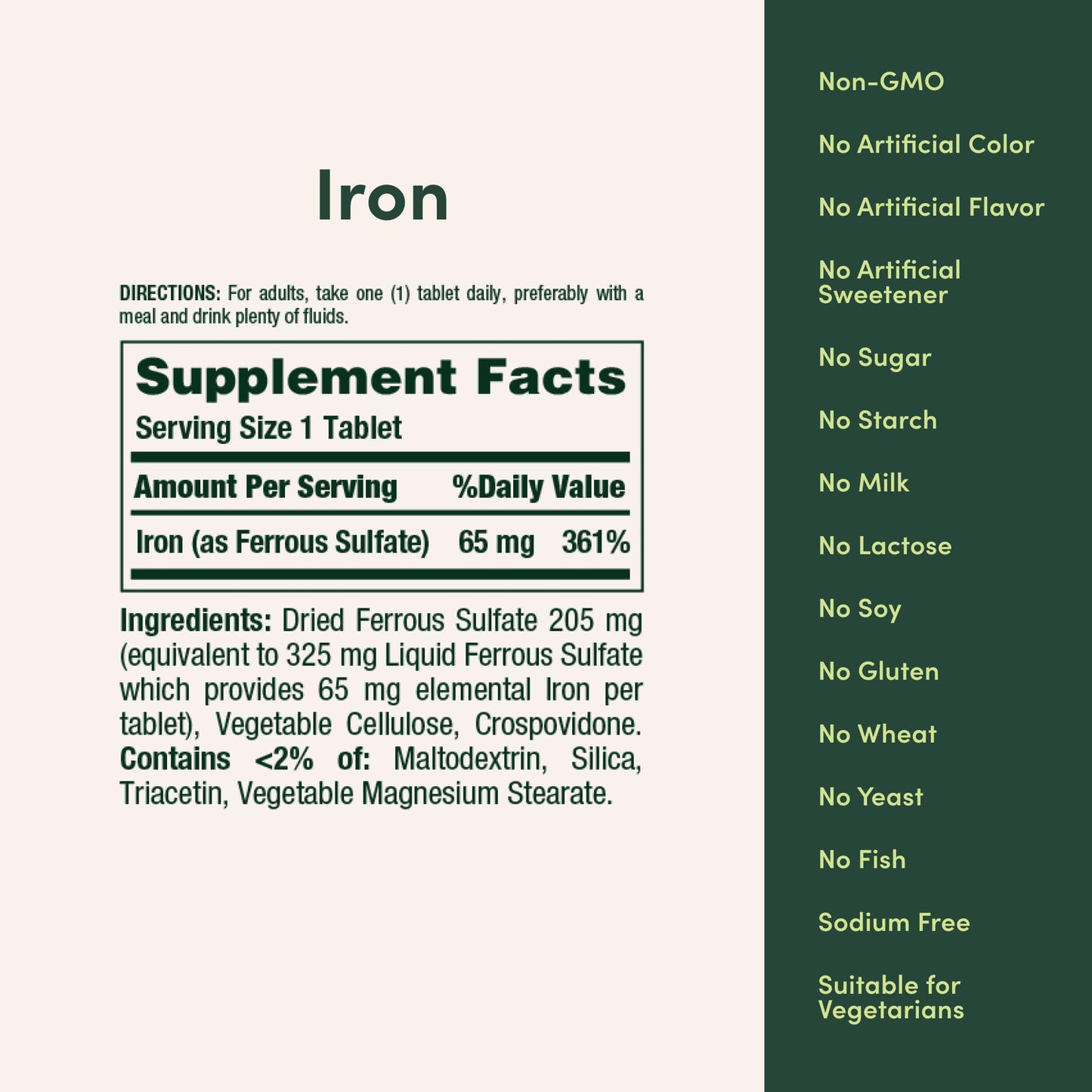 Nature's Bounty Iron 65mg, 325 mg Ferrous Sulfate, Cellular Energy Support, Promotes Normal Red Blood Cell Production, 100 Tablets