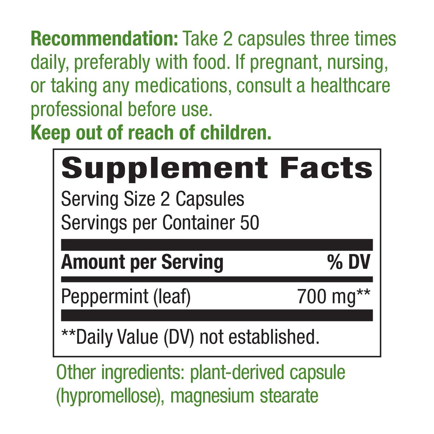 Nature's Way Premium Herbal Peppermint Leaf, Traditional Digestive Soothing and Discomfort Support*, 700mg per Serving, 100 Capsules (Pack of 2)