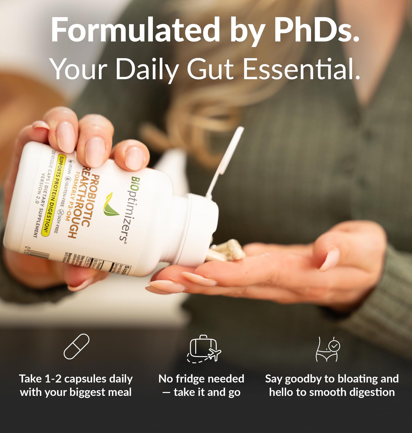 BiOptimizers Probiotic Breakthrough – Lactobacillus Plantarum OM Probiotics & Prebiotics Health Supplement for Gut, Digestive & Immune Support Probiotics for Women Men Elderly– 30 Vegan Capsules