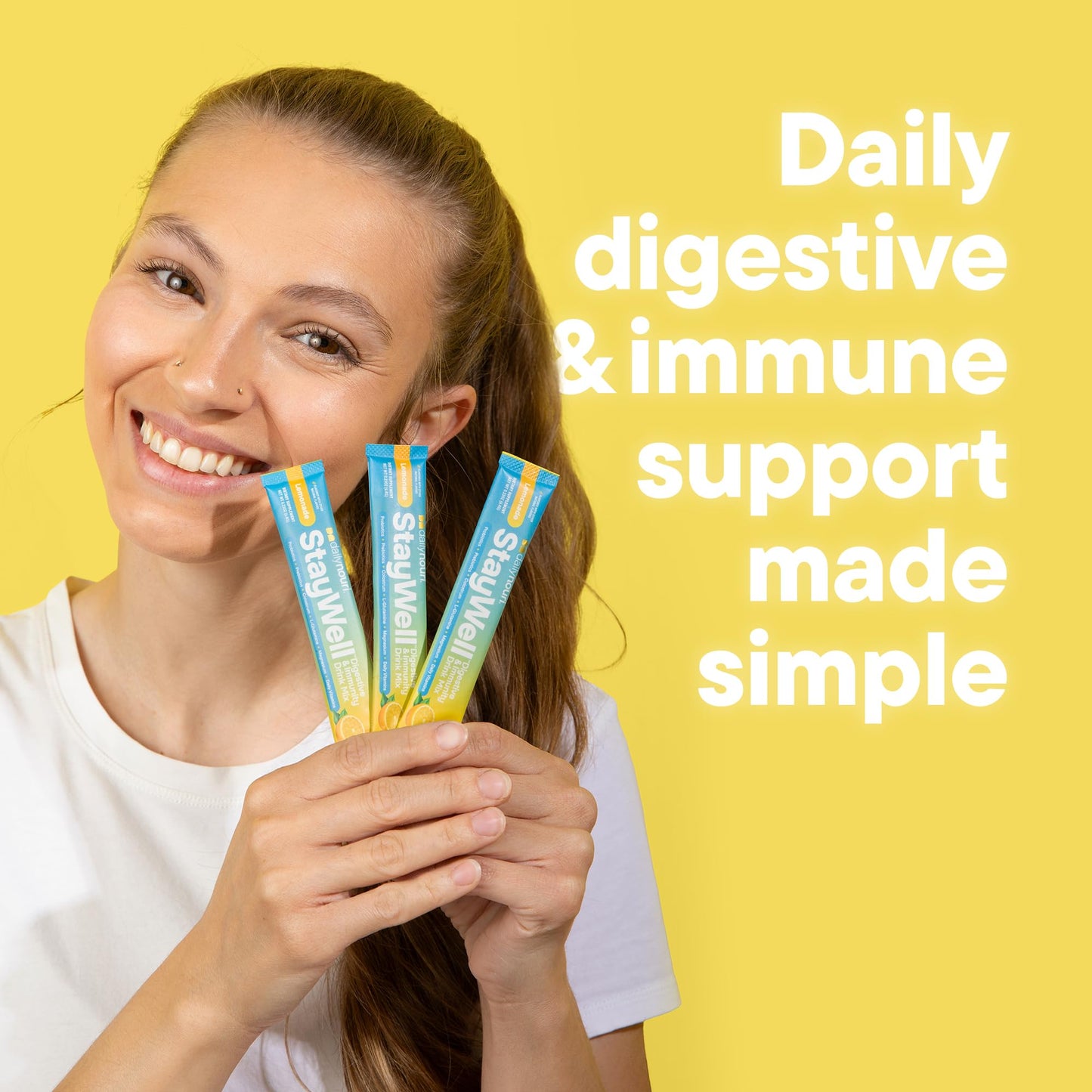 Pre-Order | Arrives in 5–10 Days – Daily Nouri StayWell Digestive & Immunity Drink Mix | Probiotics, Prebiotics, Colostrum, L-Glutamine, Magnesium, Manganese, Zinc, Vitamins for Gut Health, Digestion & Immune Support | 30 Stick Packs