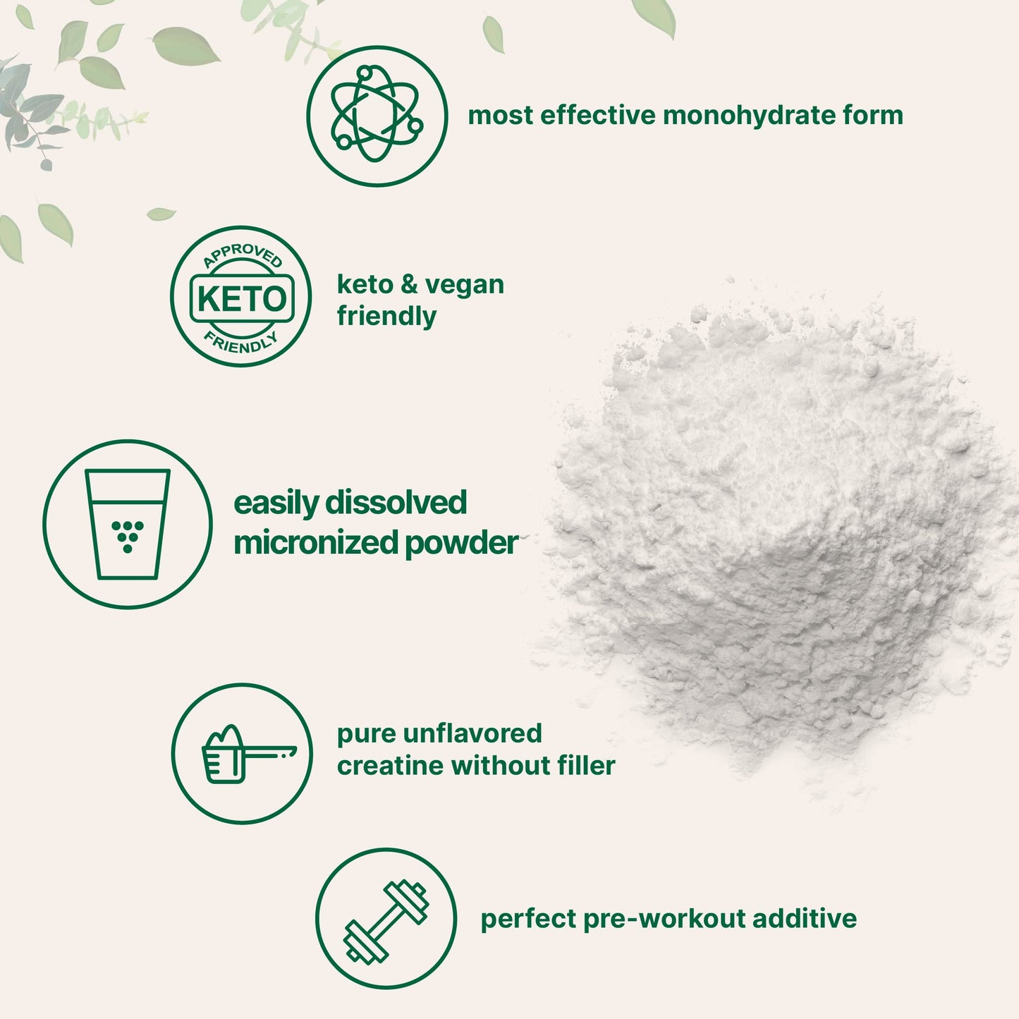 Instant Creatine Monohydrate Powder 1 kg (2.2 Lbs), 5000mg Per Serv, Micronized Creatine Powder, Unflavored, Pure, No Filler, Keto & Vegan Friendly, Easy Dissolve Pre Workout for Women and Men