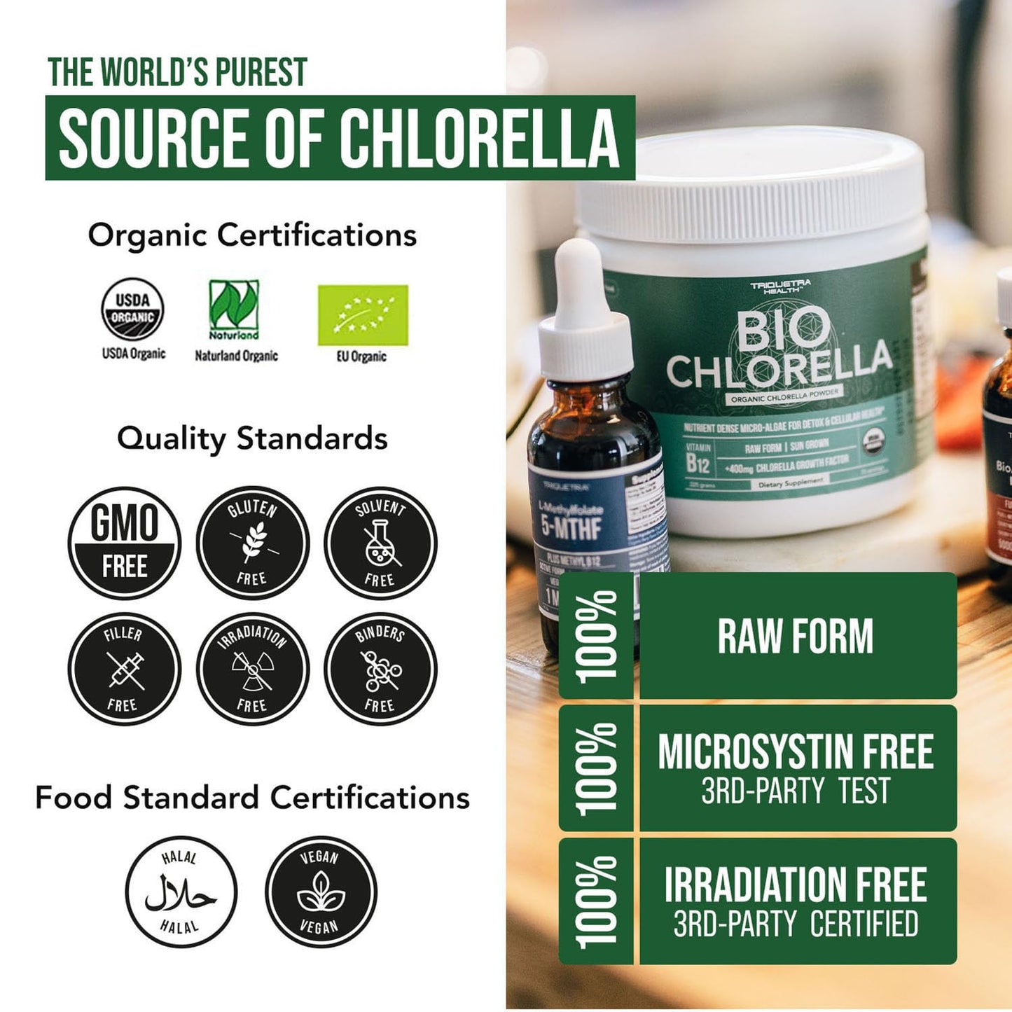 Organic Chlorella Powder – Raw & Sun-Grown – Nutrient-Dense Green Algae with CGF (Chlorella Growth Factor), Supports Overall Well-Being and Vitality – Vegan-Friendly – 75 Servings (225g)