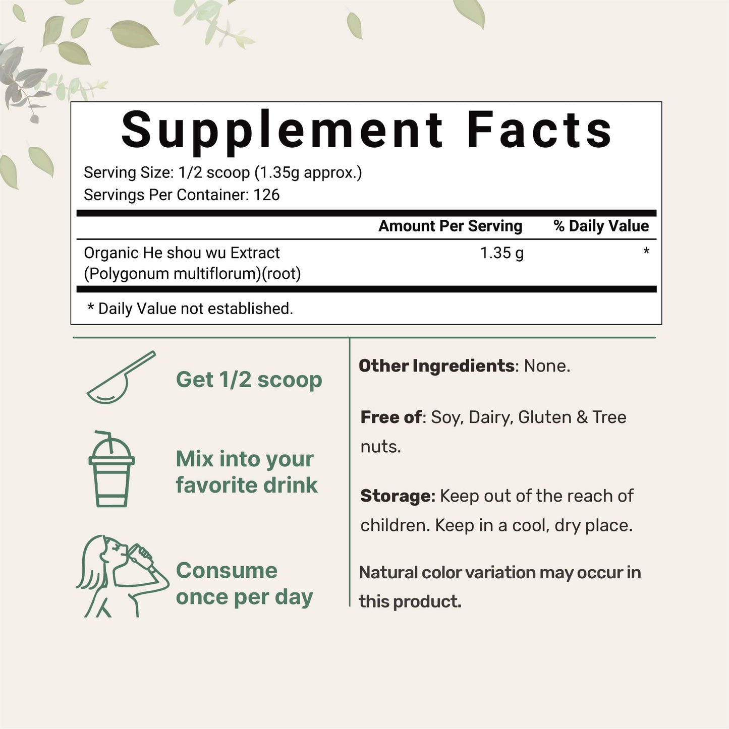 Organic He Shou Wu, Pure Fo Ti Extract Powder, 6 Ounce, Prepared Foti Steaming with Black Bean, Traditional Anti Aging Herb, Promotes Hair Health and Antioxidant, Filler Free and No GMOs
