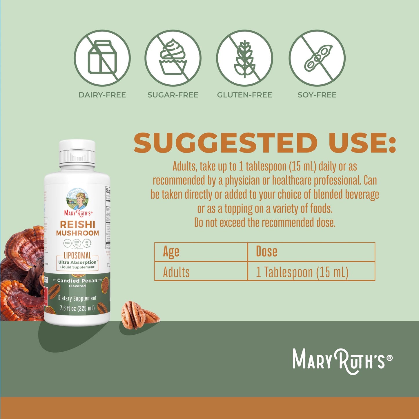 MaryRuth Organics Reishi Vegan Mushroom Supplement | Ultra Absorption Liposomal | Immune Support with 200mg Beta-Glucans, Vegan |Full Spectrum Reishi Mushrooms Fruiting Body | 7.6 oz,