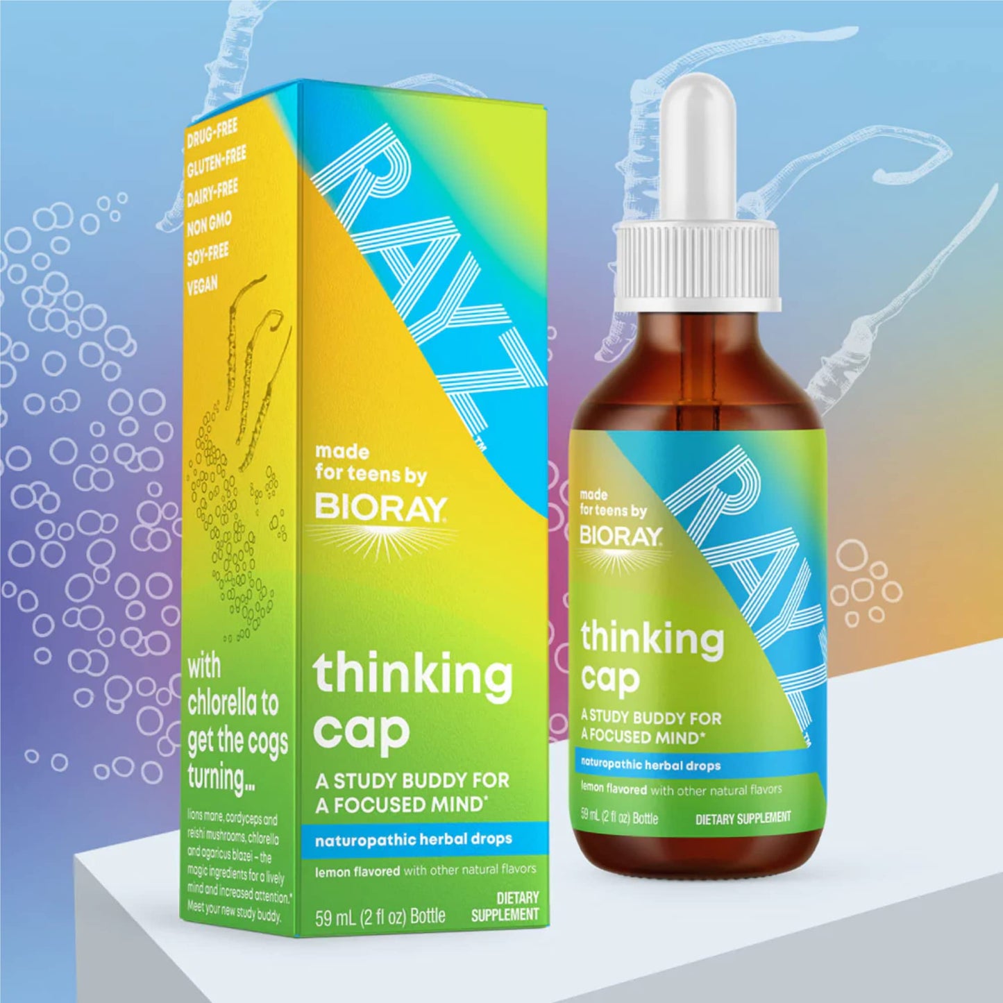 BIORAY RAYZ Thinking Cap, Lemon Flavor - 2 fl oz - Cognitive Function Support for Teens 12-18 Years Old