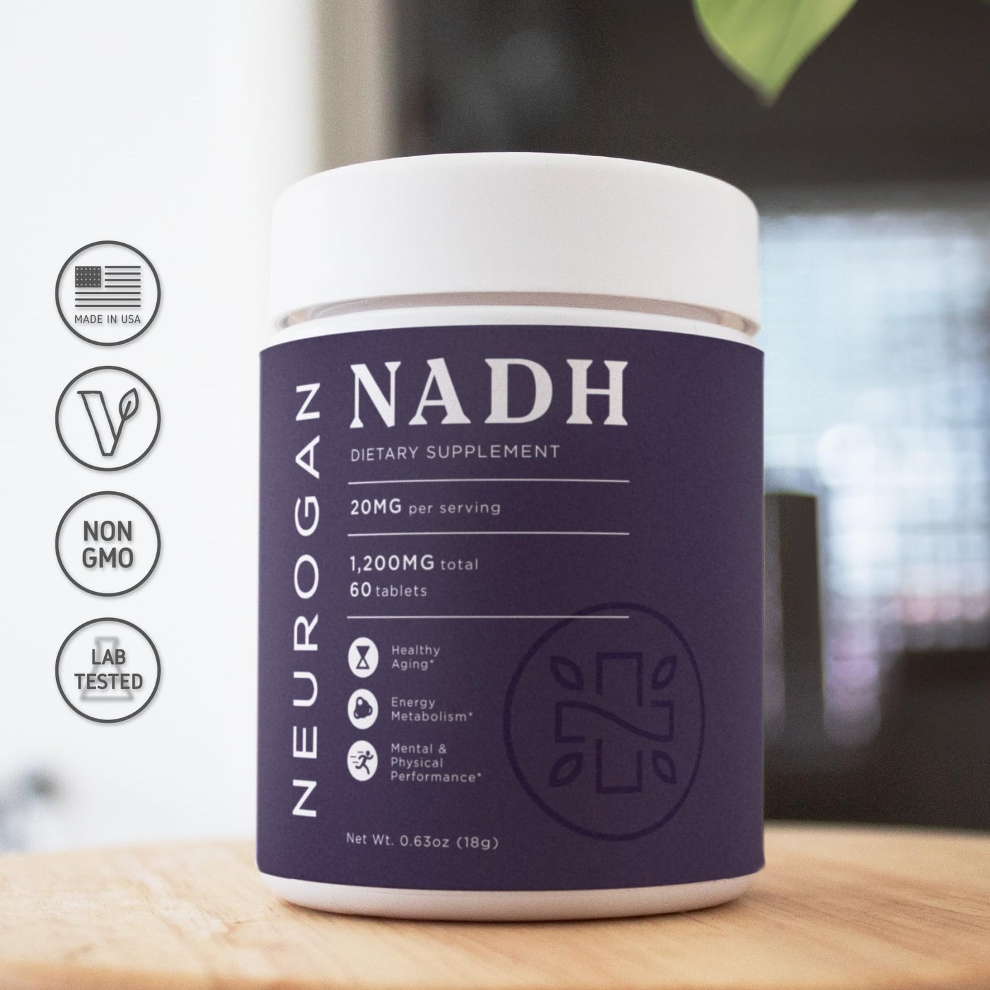 NADH Tablets - 20mg Per Serving, 60 Ct - Cellular Energy, Healthy Aging, Cognitive, Heart Health Supplements - Nicotinamide Adenine Dinucleotide Hydride Reduced NAD Supplement for Men & Women Neurogan