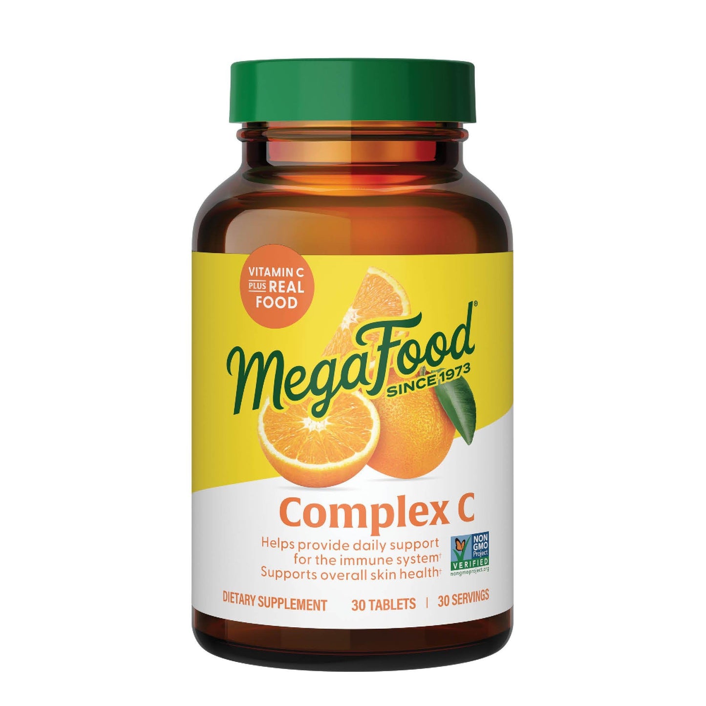 MegaFood Complex C - Vegan Immune Support Supplement with Vitamin C 250 mg, Made with Real Food Including Orange, Cranberry & Brown Rice, Gluten-Free, Kosher - 30 Tablets, 30 Servings