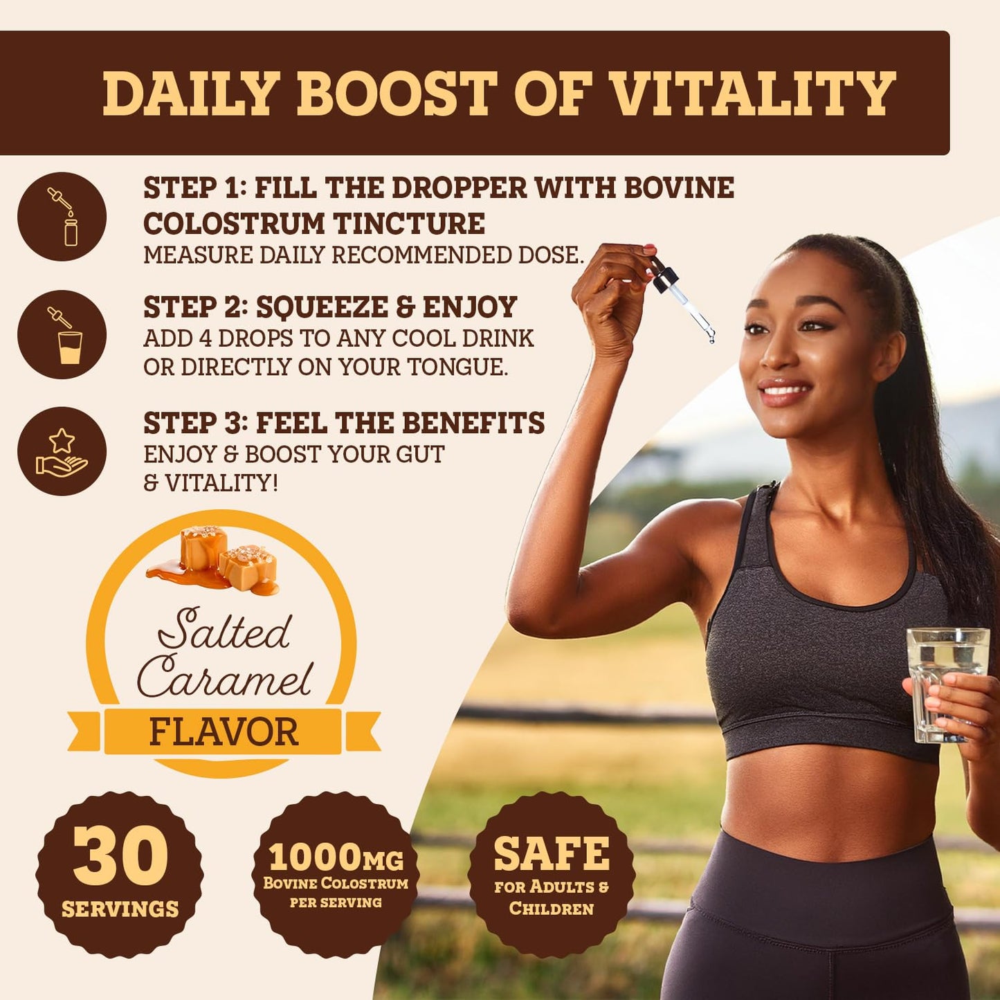 Range & Roots Colostrum Supplement - Liquid Bovine Colostrum - Alternative to Colostrum Powder - Support Gut Health, Immunity, Energy - Healthy Hair, Skin & Nails - Salted Caramel Flavor (30 Servings)