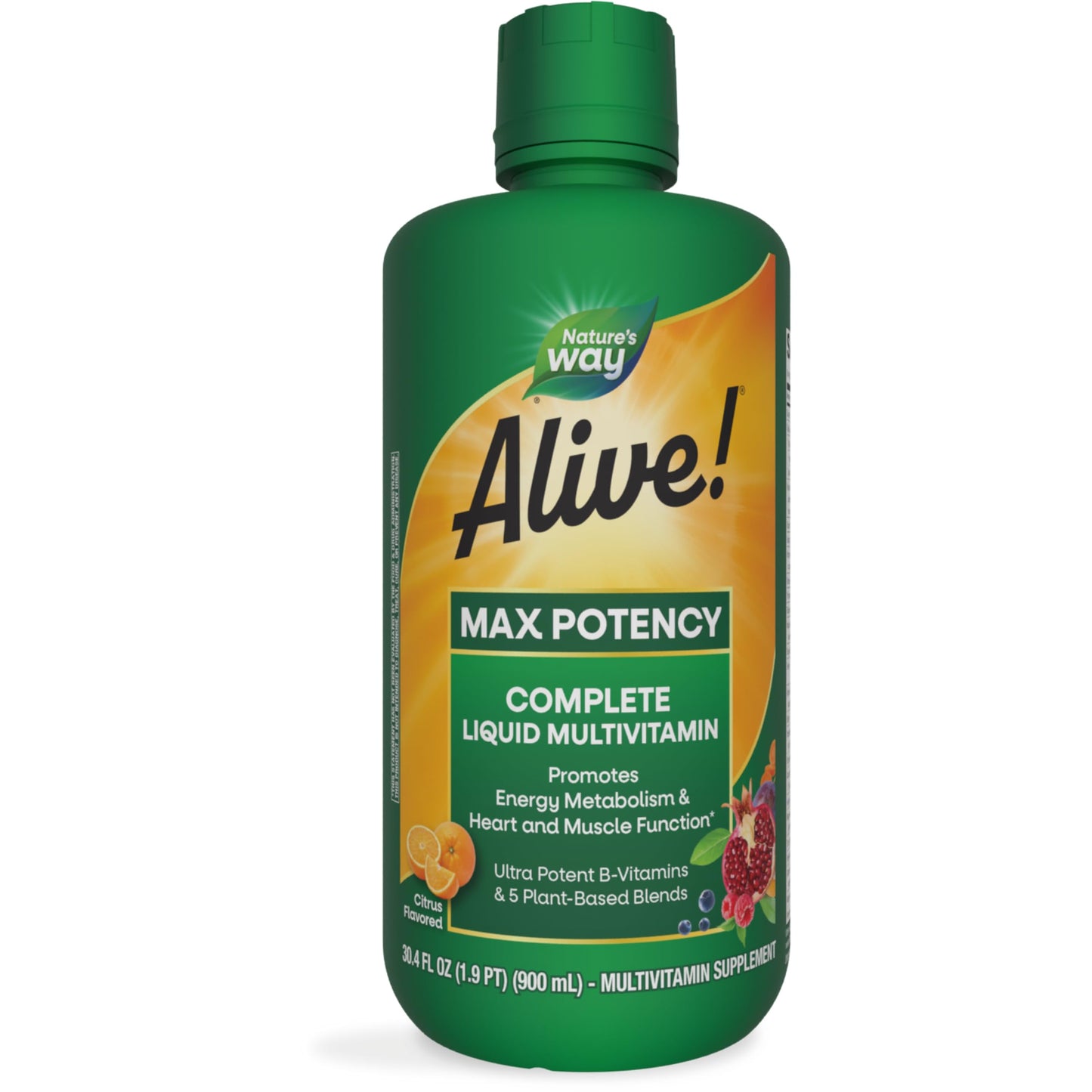 Nature's Way Alive! Max Potency Complete Liquid Multivitamin for Women and Men, Antioxidants Beta Carotene, Vitamins C & E, and Food-Based Blends, Citrus Flavored, 30.4 Fl Oz