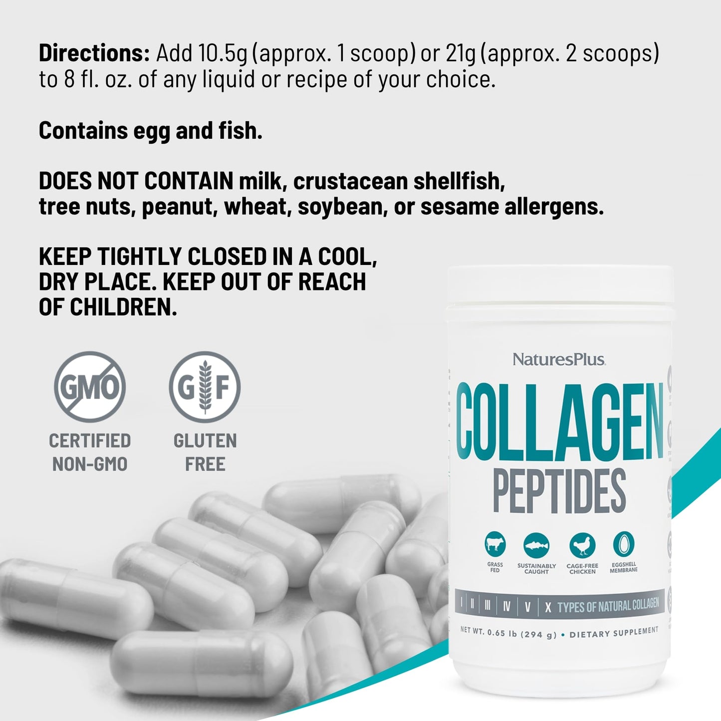 Natures Plus Collagen Peptides - 0.65 lbs Powder, Pack of 2 - Hair, Skin, Nail & Joint Health, Immune System Support - Non-GMO, Gluten Free - Up to 56 Total Servings