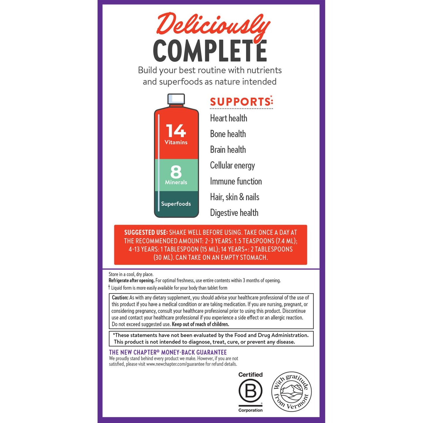 New Chapter Liquid Multivitamin + Mineral Supplement for Whole-Body Benefits, 100% Delicious Multivitamin for Adults, Teens & Kids 2+, Ready to Absorb Faster, Orange Mango Flavored, 30 oz