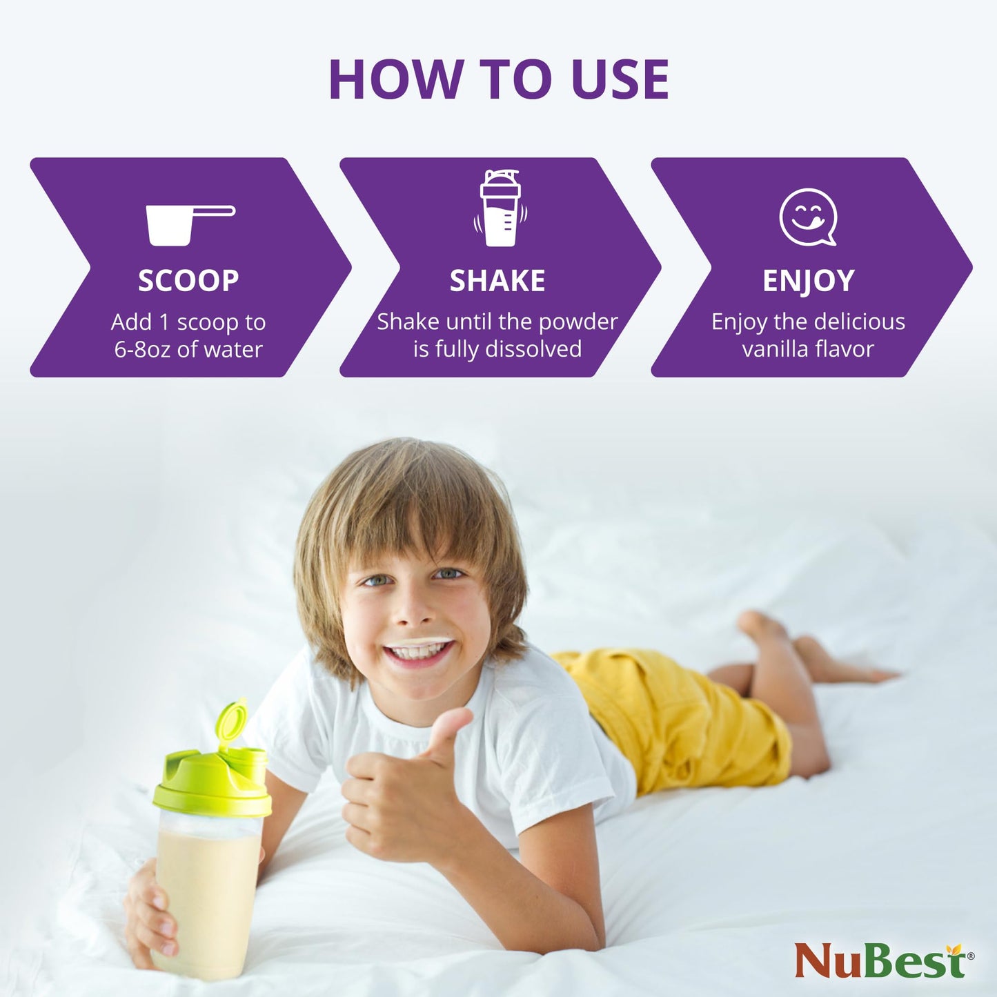 NuBest Protein Powder - Vanilla Plant Based Protein - Vegan Protein Powder for Kids & Teens - Healthy & Immunity with Probiotics, Omega 3-6-9, Vitamin D3 + K2, Calcium & Vitamins - 10 Servings