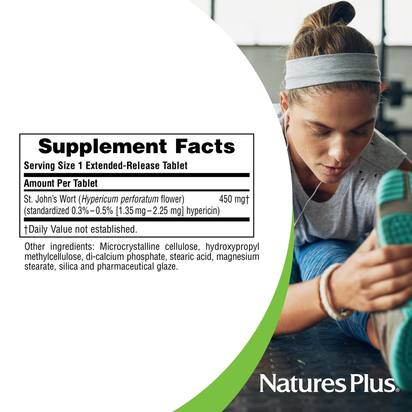 Natures Plus Herbal Actives St John's Wort, Extended Release - 450 mg, 60 Vegan Tablets - Vegetarian, Gluten-Free - 60 Servings