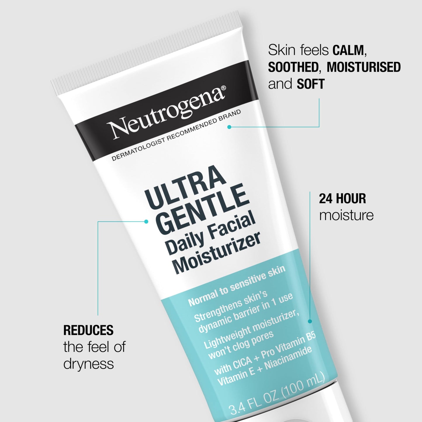 Neutrogena Fragrance Free Daily Facial Moisturizer, Face & Neck Moisturizer for Sensitive Skin with Vitamin B3, Pro-Vitamin B5 & Vitamin E Supports Skin's Dynamic Barrier, 3.4 fl. oz