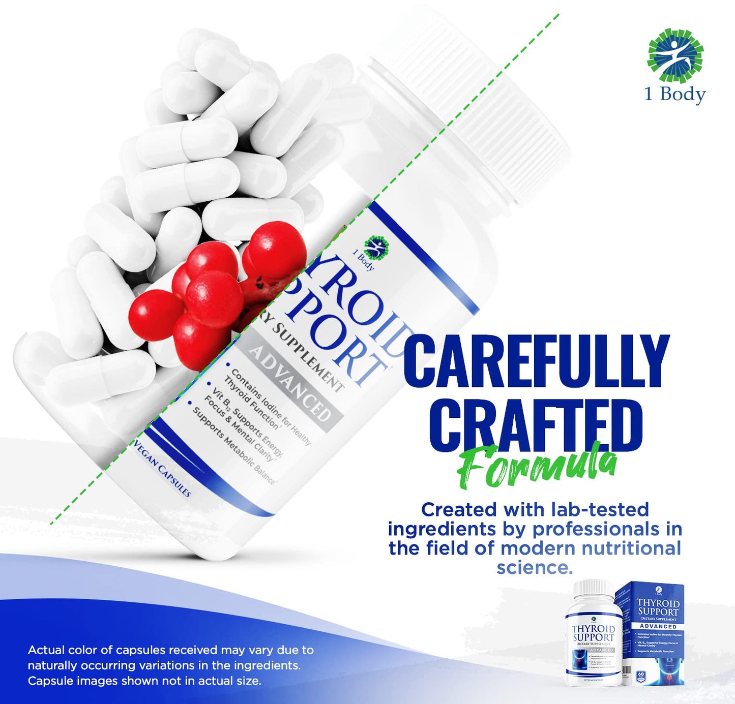 1 Body Thyroid Support Supplement with Iodine, Vitamin B12, Zinc, 60-Day Supply, 2 Pack