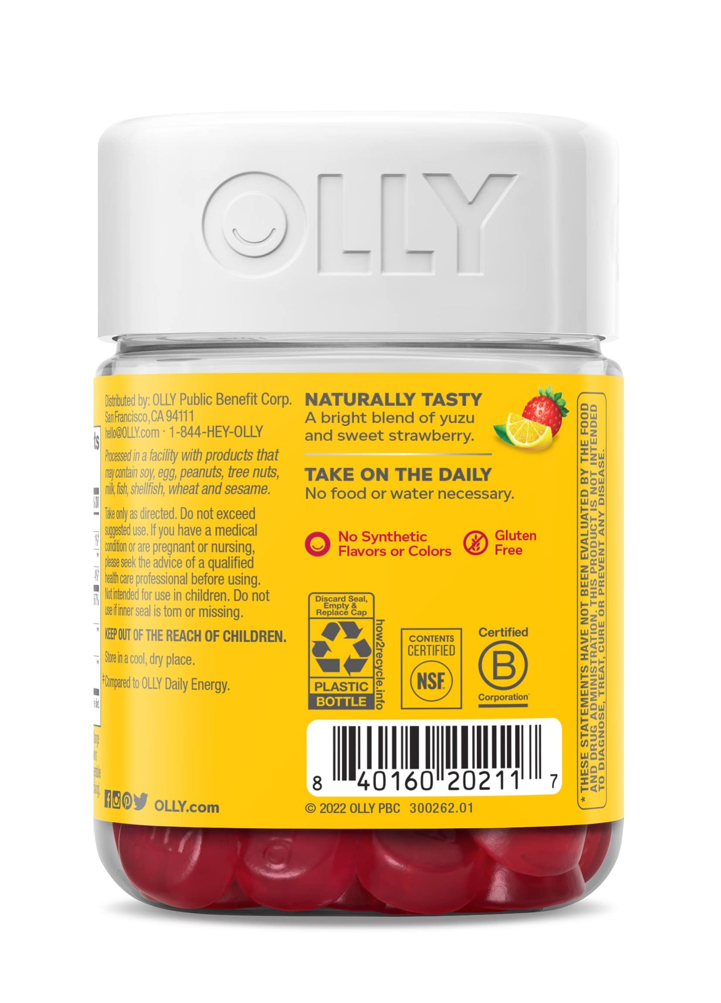 OLLY Extra Strength Daily Energy Gummy, Caffeine Free, 1000mcg Vitamin B12, CoQ10, Goji Berry, Adult Chewable Supplement, Berry Yuzu Flavor - 60 Count
