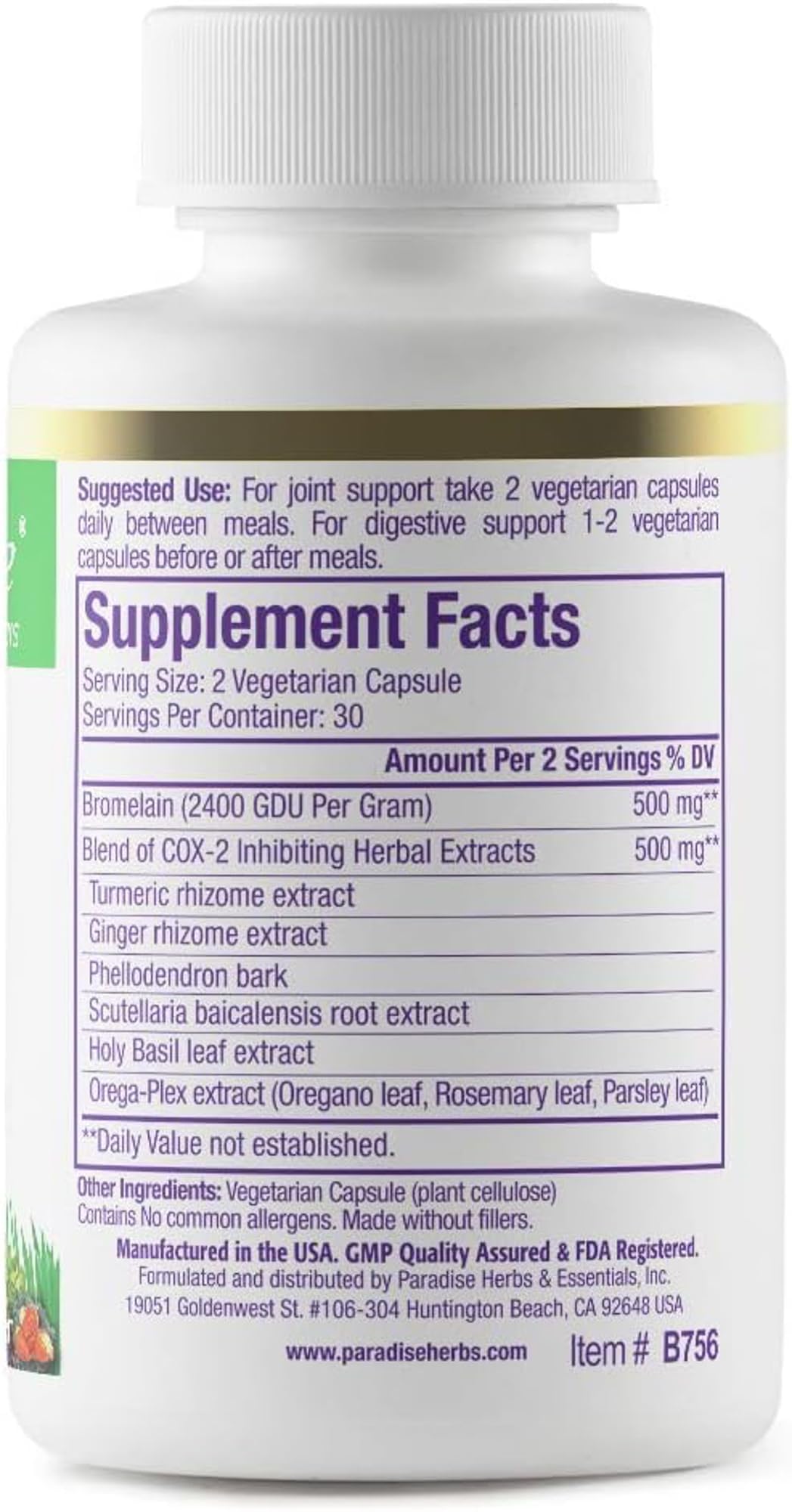 Pre-Order | Arrives in 5–10 Days – Paradise Herbs Bromelain Supplement, Brom-E-Mend, with Turmeric, Bromelain and Ginger, Vegan, Non-GMO, Gluten Free, 60 Vegetarian Capsules