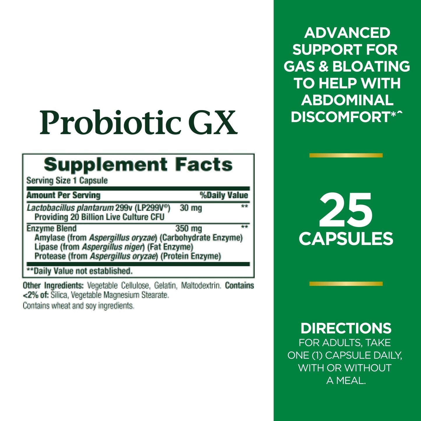 Nature's Bounty Probiotic GX, Helps with Occasional Gas and Bloating, Dietary Supplement, Digestive Health, 25 Capsules