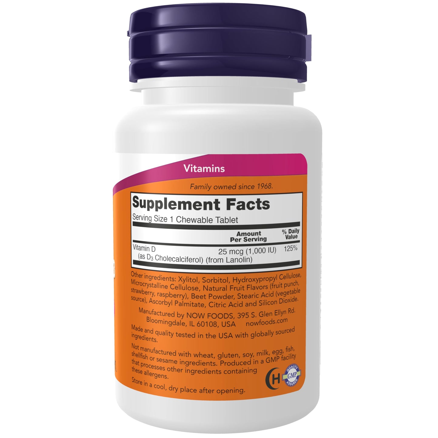 NOW Foods Supplements, Vitamin D-3 1,000 IU, Natural Fruit Flavor, Structural Support*, 180 Chewables
