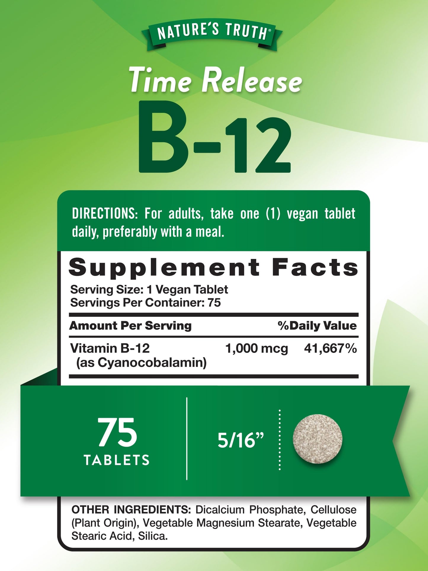 Nature's Truth B12 Vitamin Supplement | 1000 mcg | 75 Timed Release Tablets | Vegan, Non-GMO & Gluten Free