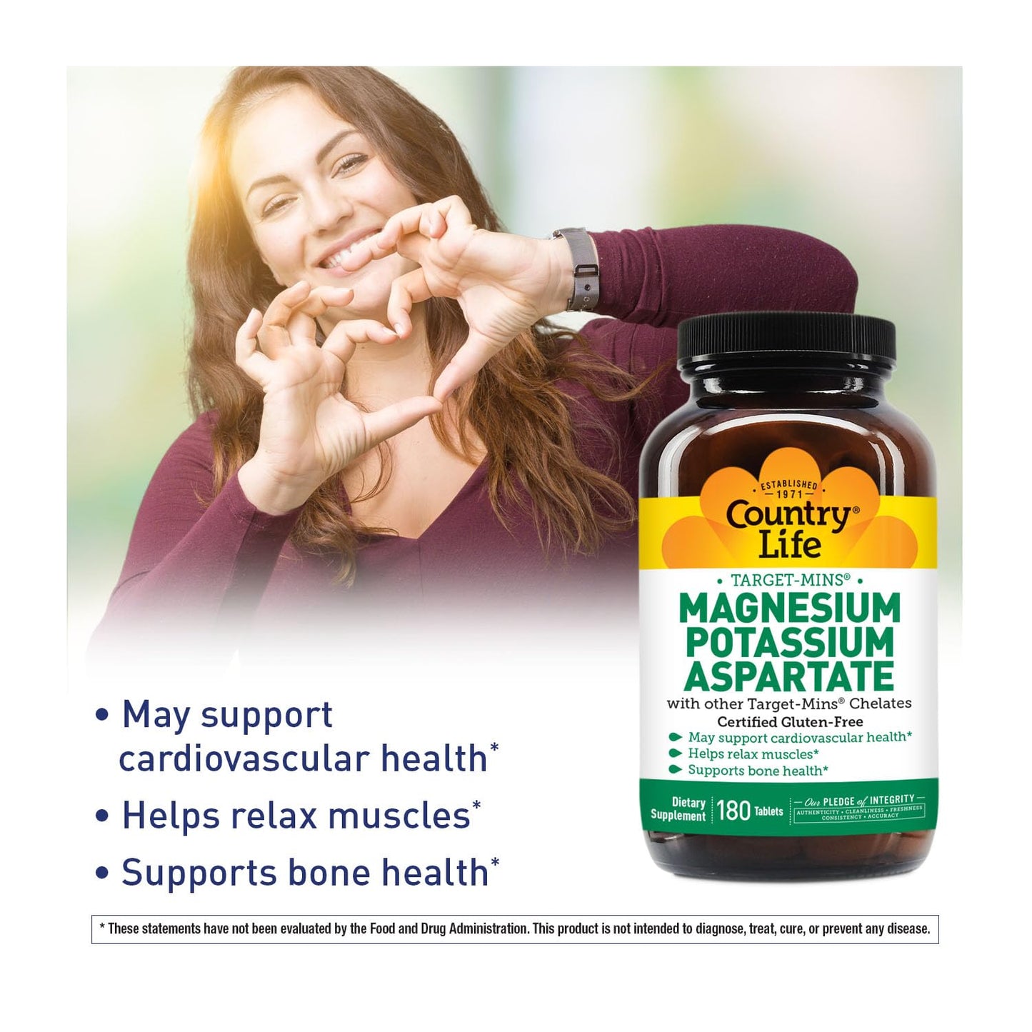 Pre-Order | Arrives in 5–10 Days – Country Life Magnesium and Potassium Supplement for Heart Health, Cardiovascular Support, Immune System and Bone Health, Gluten-Free