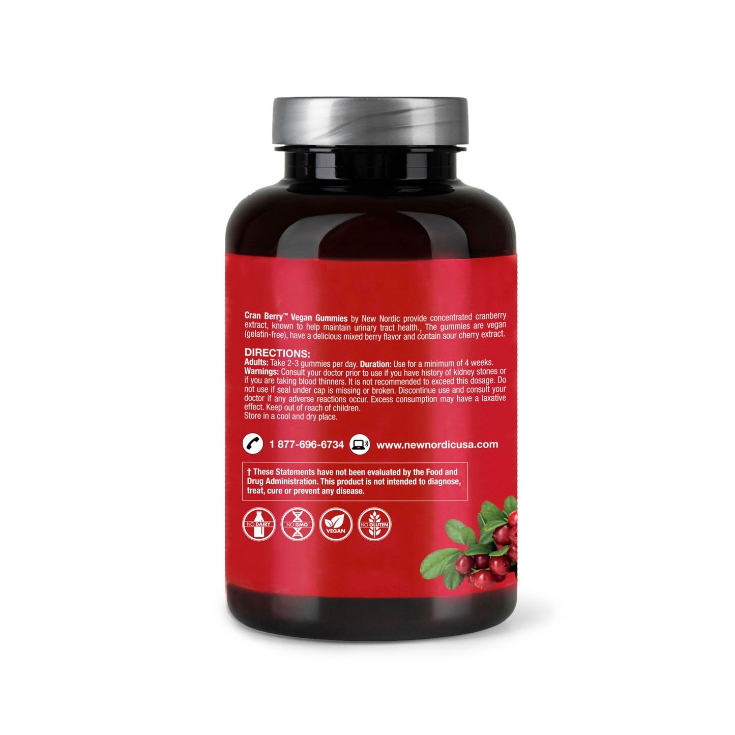 NEW NORDIC Cranberry Supplement Gummies for Women, Normal Urinary Tract & Bladder Support, Balance with Cran Berry & Sour Cherry, 60 Count
