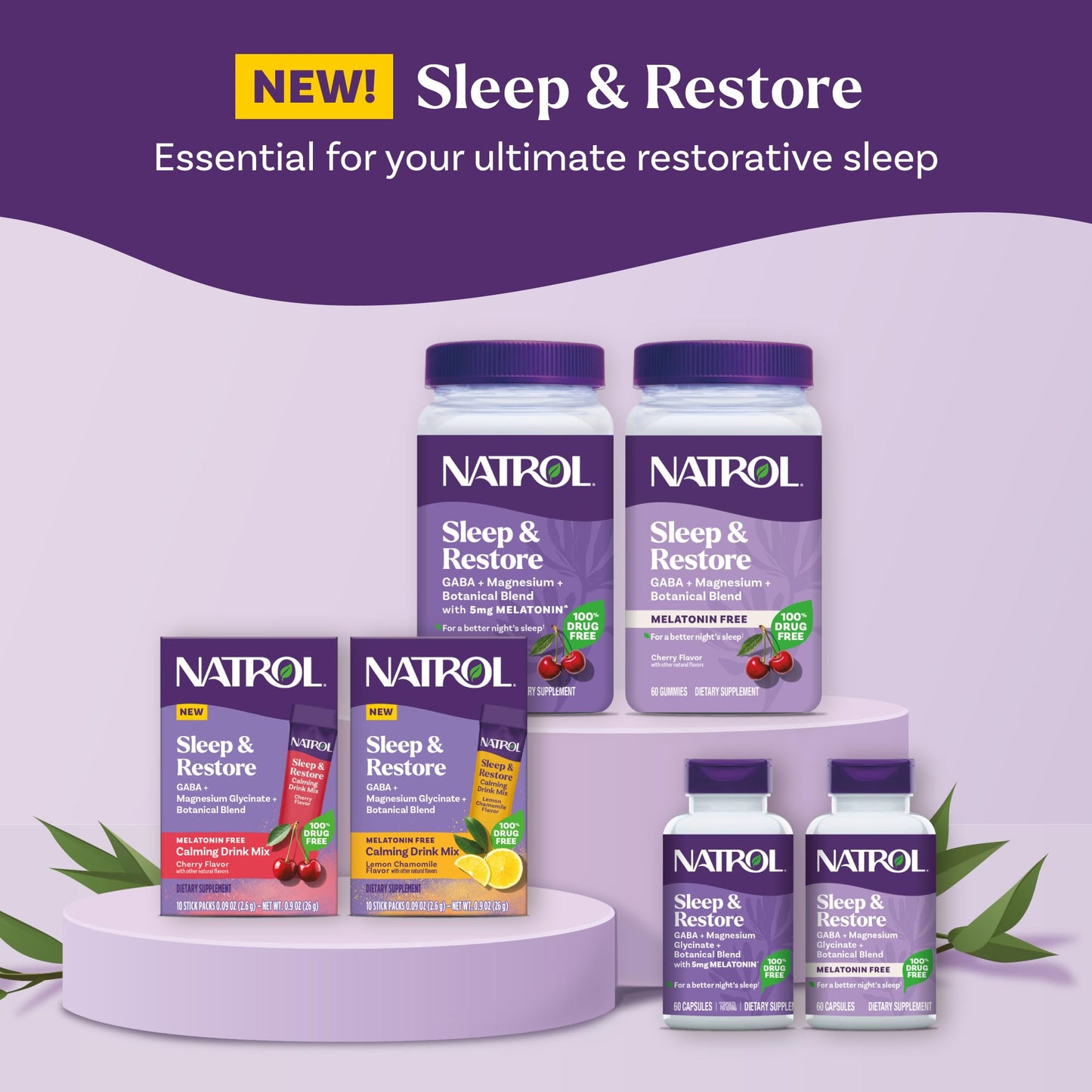 Natrol Sleep & Restore Capsules - Calm Magnesium Glycinate, Magnesium Sleep Aid with GABA, Melatonin 5mg, Botanical Blend, 30 Day Supply