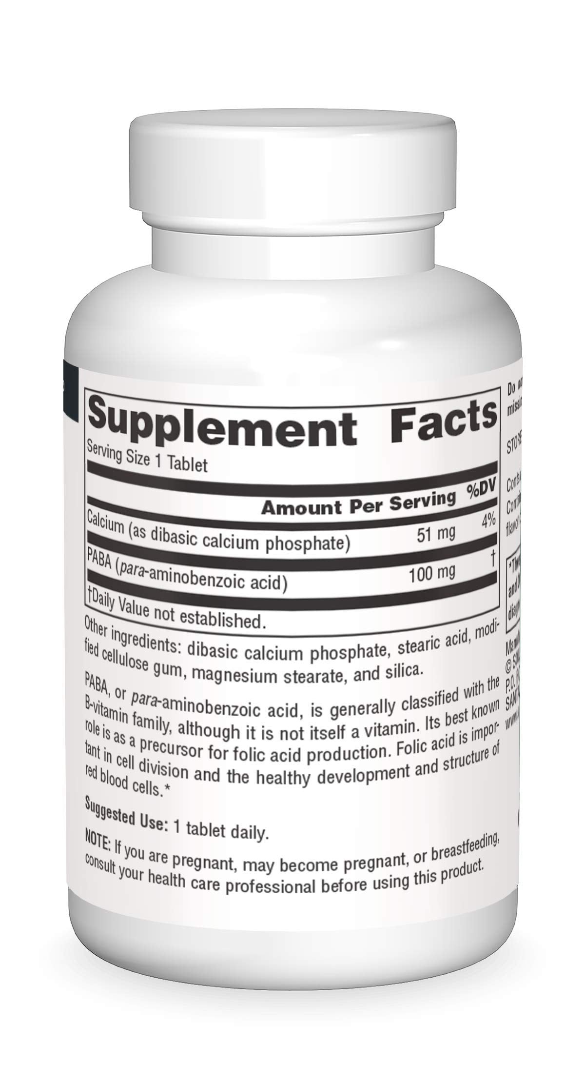 Pre-Order | Arrives in 5–10 Days – Source Naturals PABA - para-Amino Benzoic Acid, 100 mg Dietary Supplement - 100 Tablets