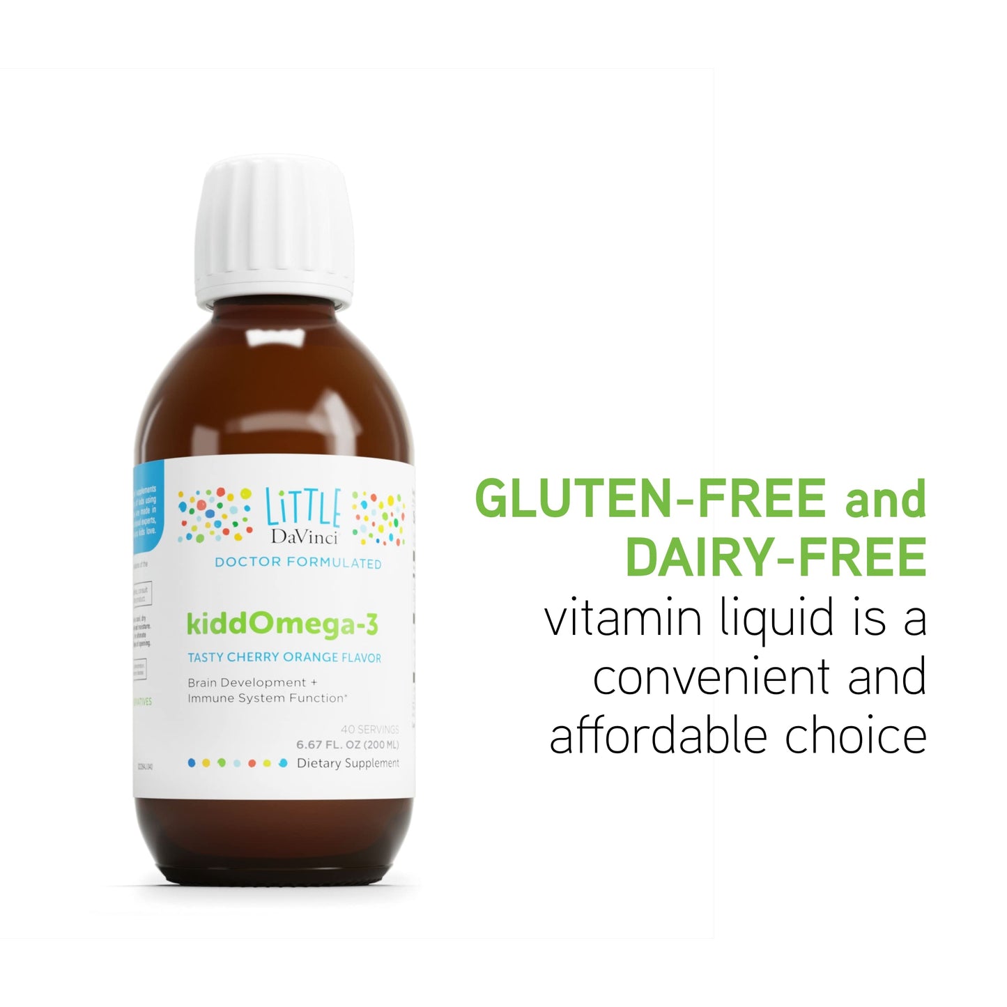 Pre-Order | Arrives in 5–10 Days – DAVINCI Labs kiddOmega-3 - Liquid Omega-3 Supplement for Kids - for Immune System, Focus and Brain Support* - with Monk Fruit, DHA, EPA and More - Cherry Orange Flavor - 200mL