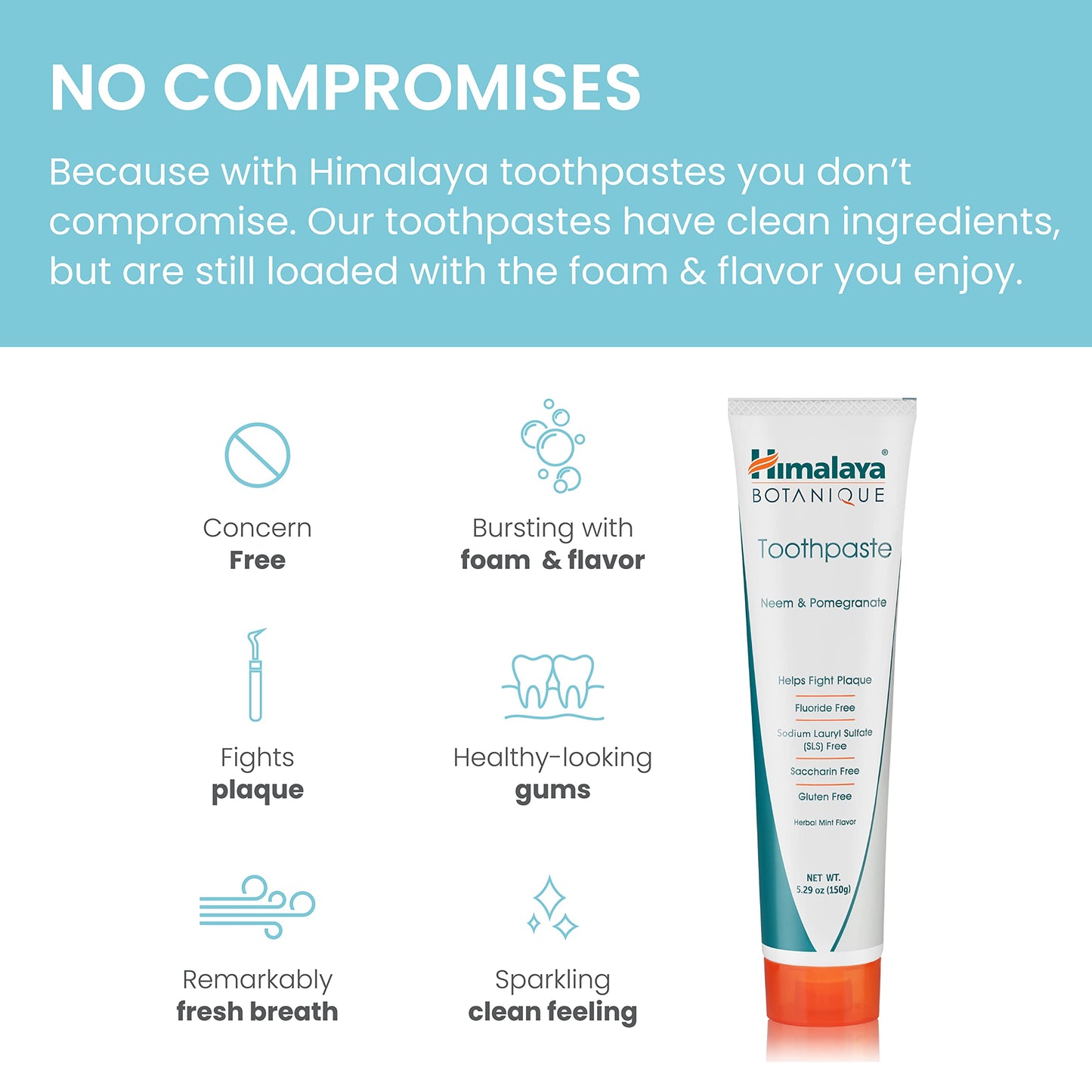 Himalaya Botanique Original Neem & Pomegranate Botanical Toothpaste, Fights Plaque, Brightens Teeth, Fluoride Free, No Artificial Flavors, SLS Free, Cruelty Free, Foaming, Mint Flavor, 5.29 Oz,1 Pack…