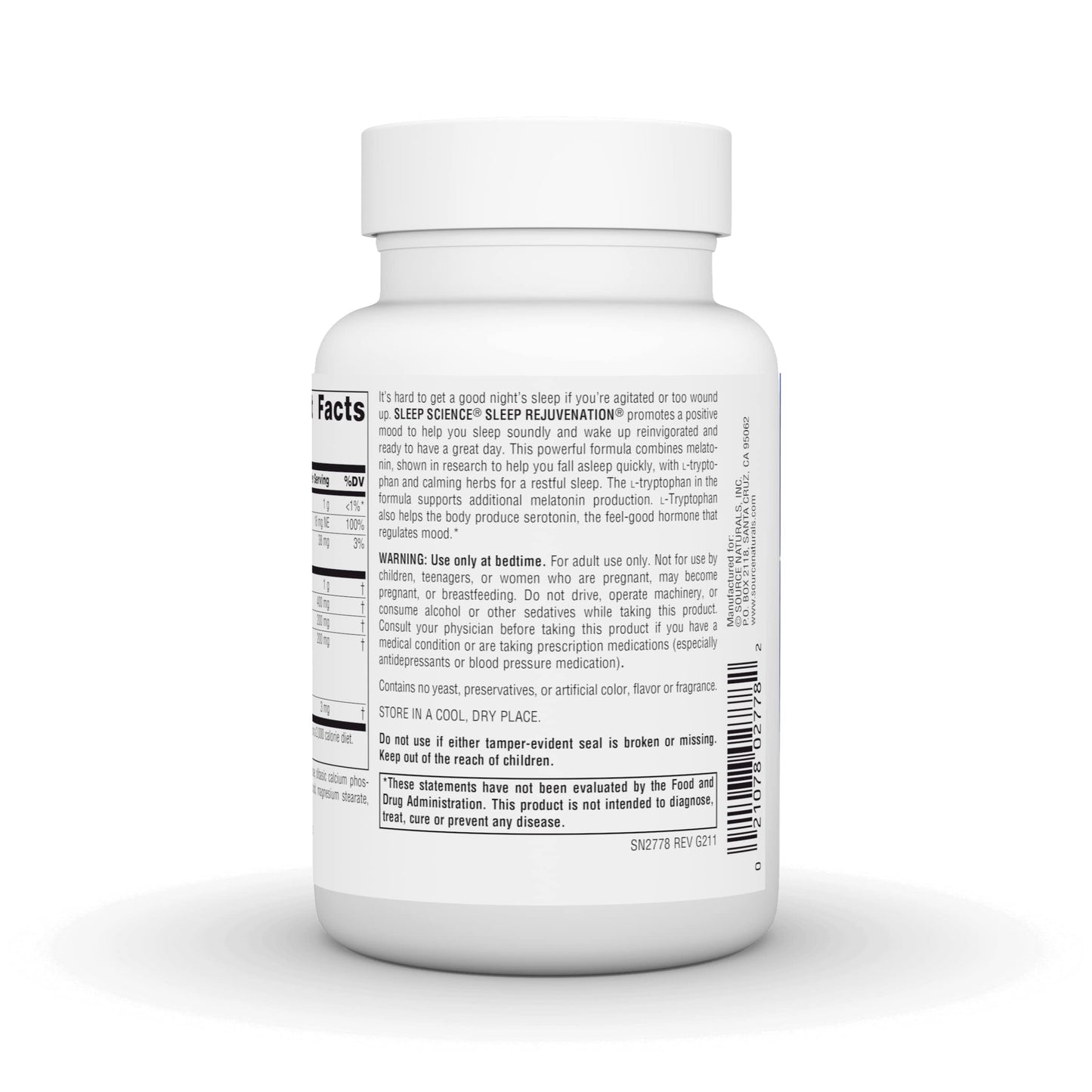 Pre-Order | Arrives in 5–10 Days – Source Naturals Sleep Science Sleep Rejuvenation, Melatonin and Tryptophan Complex for Restful Sleep Support* - 60 Tablets